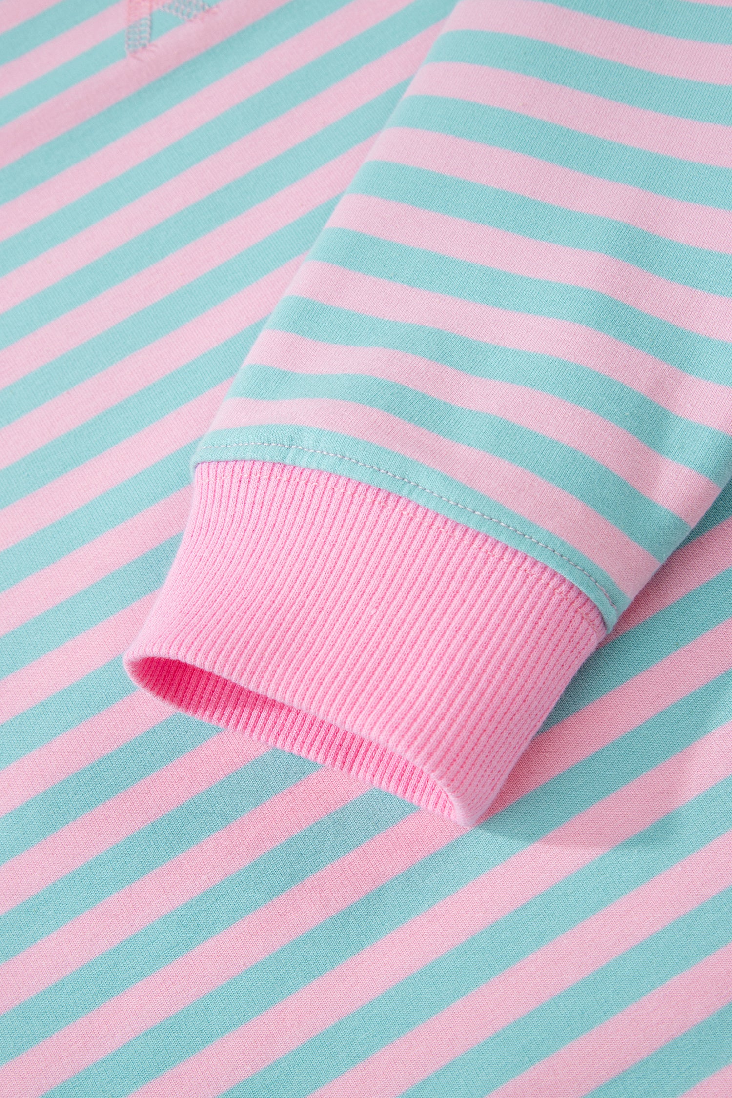Pink Stripe Color Block Detail Long Sleeve Pullover Elastic Waist Pull On Shorts 2pcs Set-Two Piece Sets/Short Sets-[Adult]-[Female]-2022 Online Blue Zone Planet
