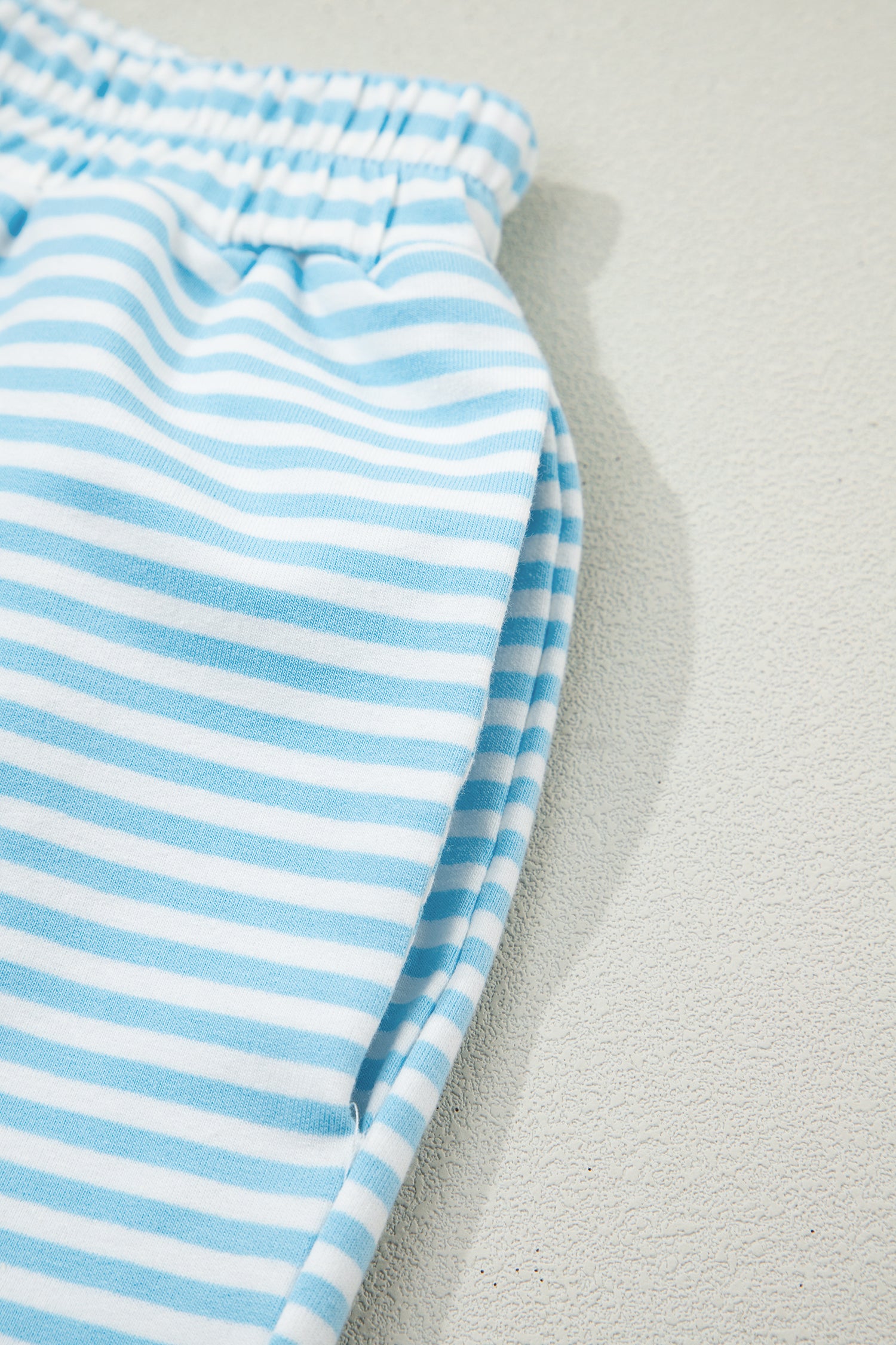 Sky Blue Stripe Oversize Mock Neck Sweatshirt and Shorts Set-Two Piece Sets/Short Sets-[Adult]-[Female]-2022 Online Blue Zone Planet