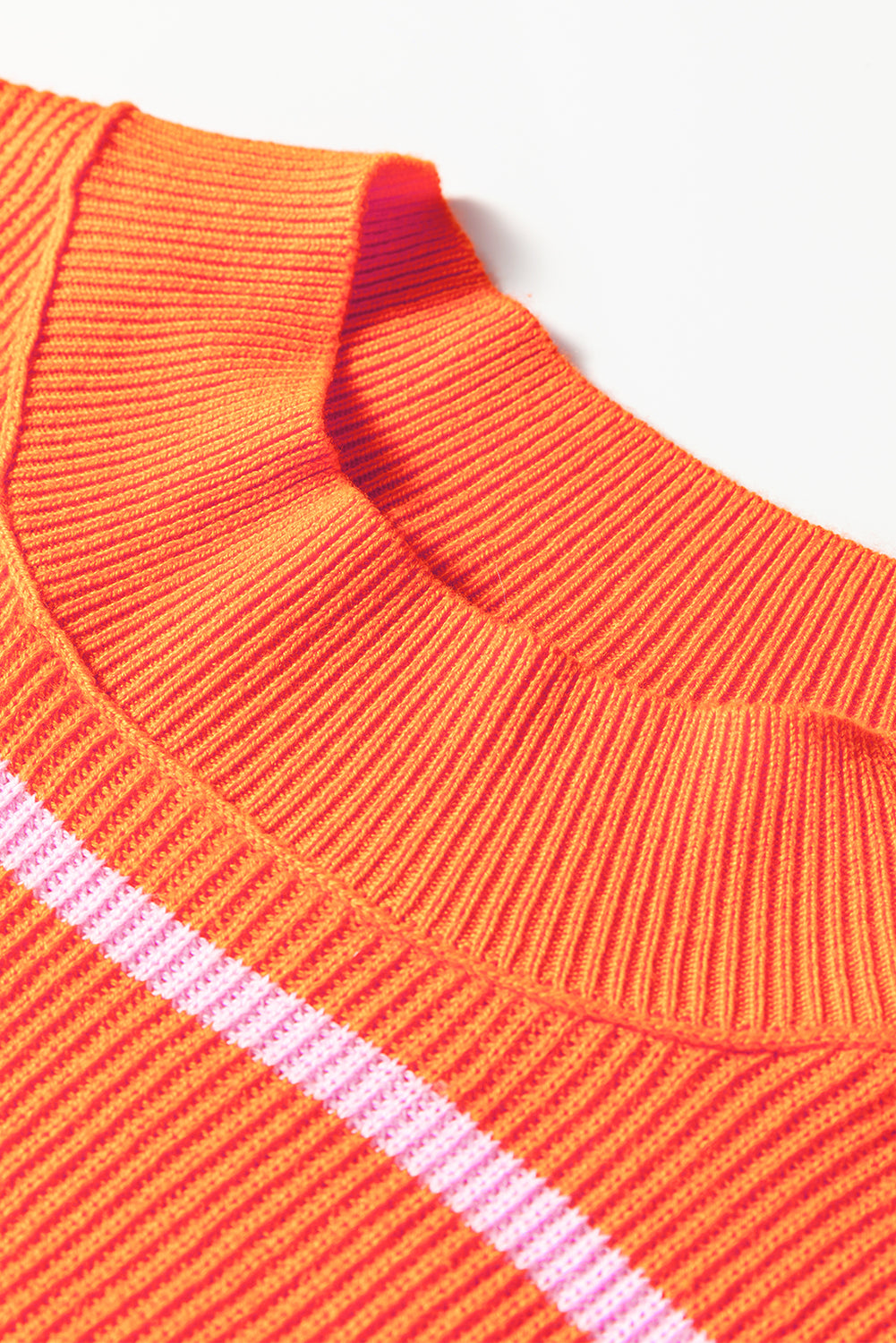 Orange Stripe Ribbed High Neck Drop Shoulder Boxy Fit Sweater-TOPS / DRESSES-[Adult]-[Female]-2022 Online Blue Zone Planet
