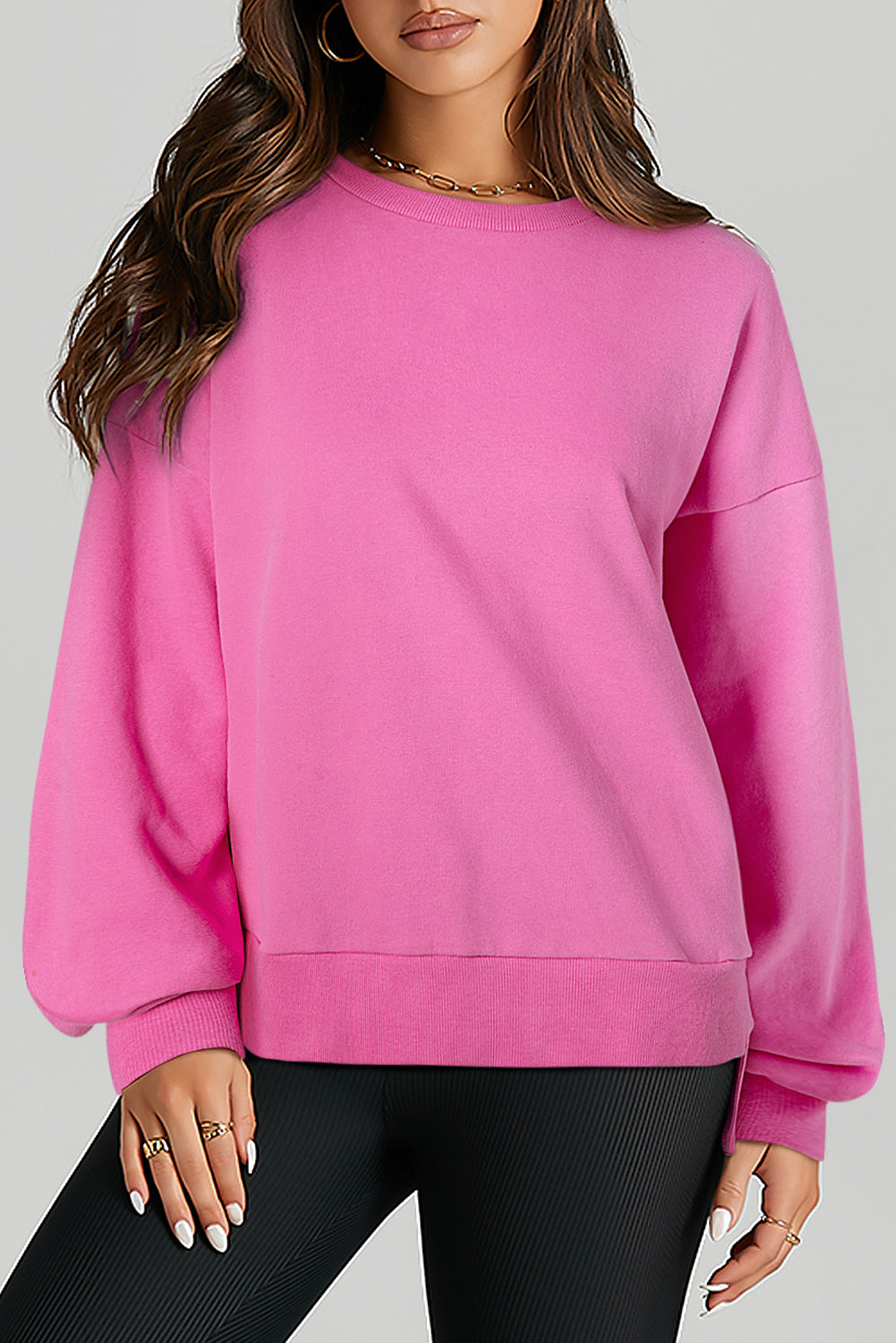 Parchment Solid O Neck High Low Hem Pullover Sweatshirt-Tops/Sweatshirts & Hoodies-[Adult]-[Female]-Bonbon-S-2022 Online Blue Zone Planet