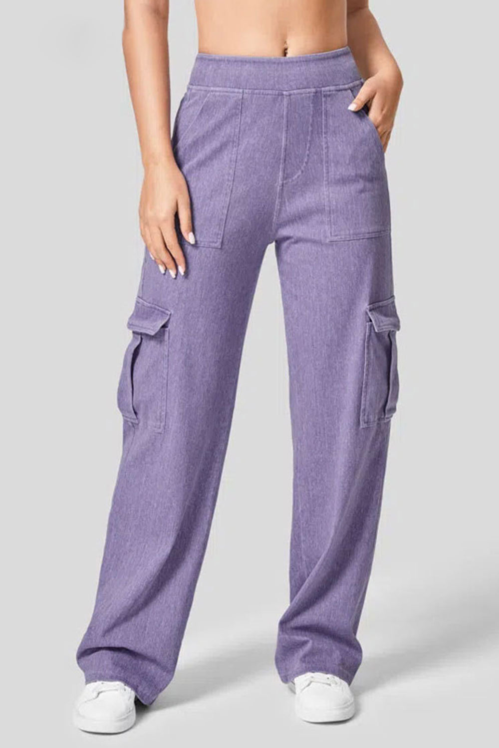 High Waist Straight Leg Cargo Jeans-BOTTOMS SIZES SMALL MEDIUM LARGE-[Adult]-[Female]-Lilac-XS-2022 Online Blue Zone Planet