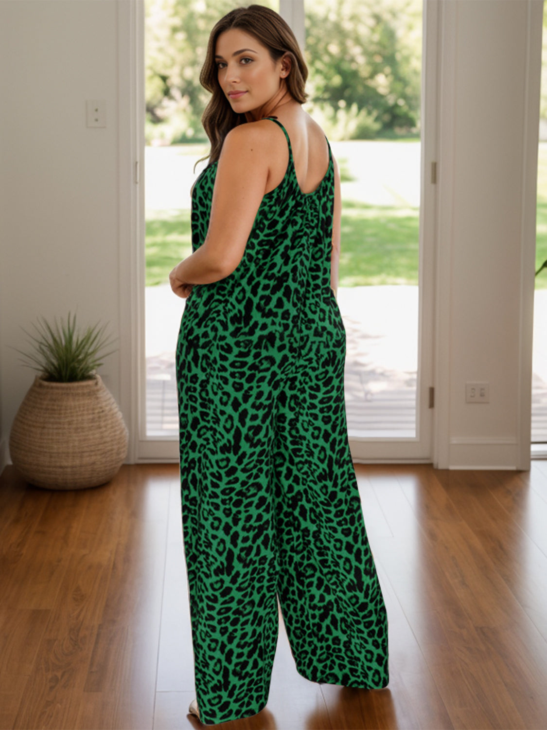 Full Size Leopard Scoop Neck Wide Leg Jumpsuit-TOPS / DRESSES-[Adult]-[Female]-2022 Online Blue Zone Planet