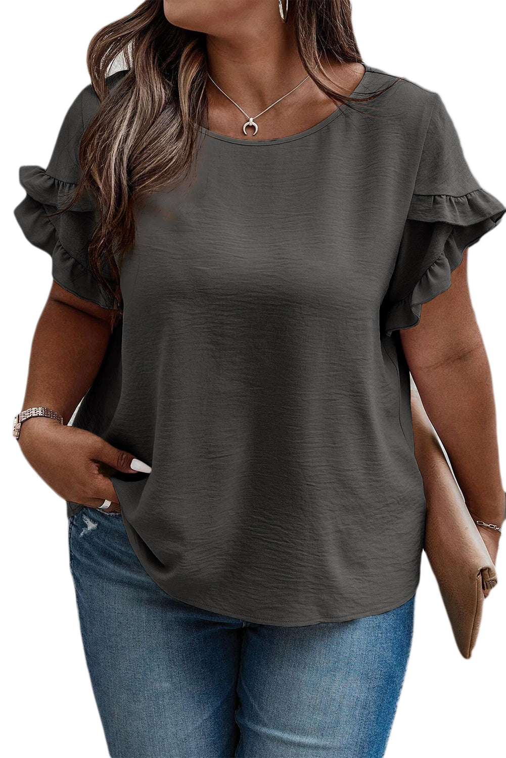 Bright Pink Ruffled Short Sleeve Plus Size Top-Plus Size/Plus Size Tops/Plus Size Tops & Tees-[Adult]-[Female]-2022 Online Blue Zone Planet