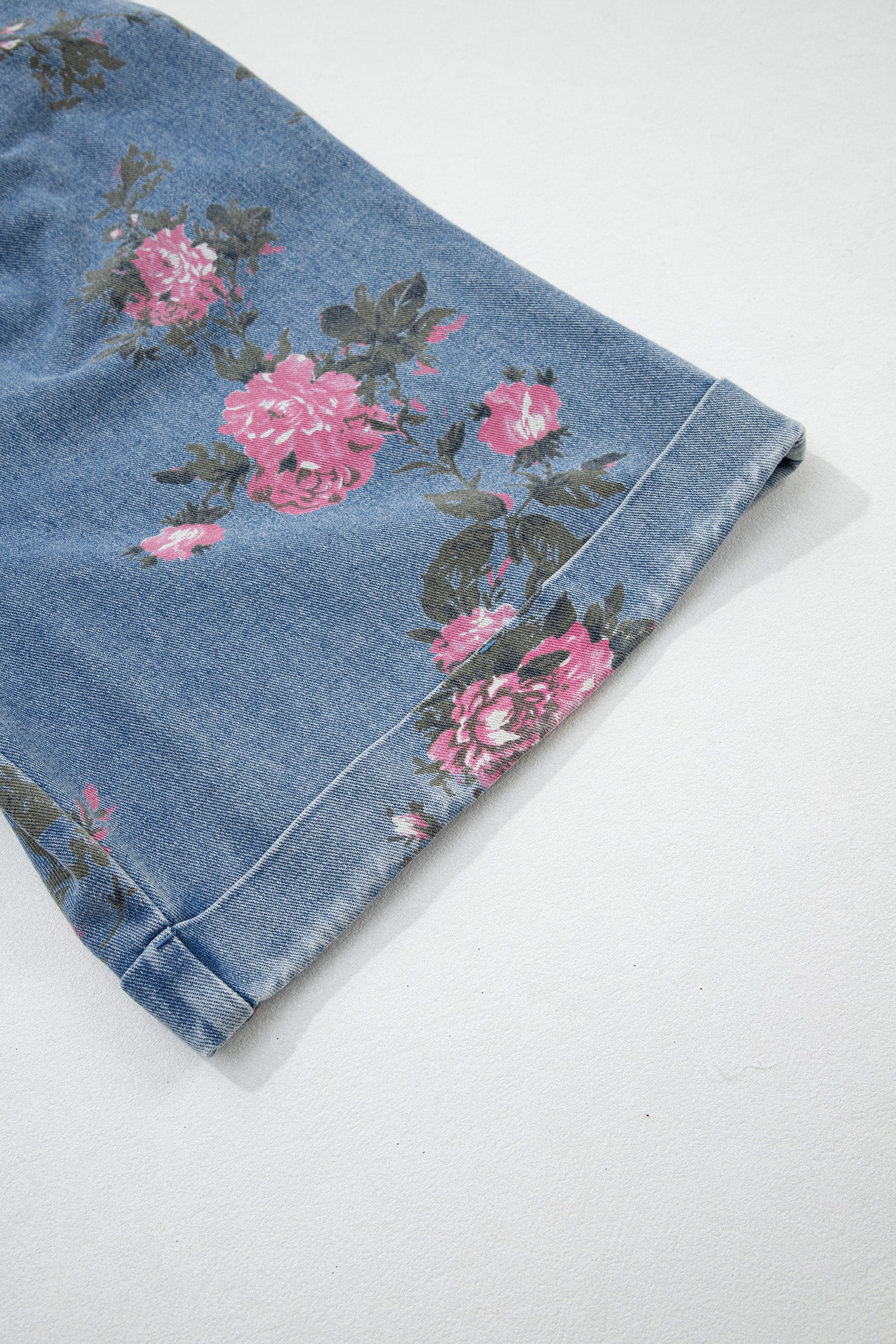 Myosotis Floral Print Denim Shortalls-Bottoms/Jumpsuits & Rompers-[Adult]-[Female]-2022 Online Blue Zone Planet