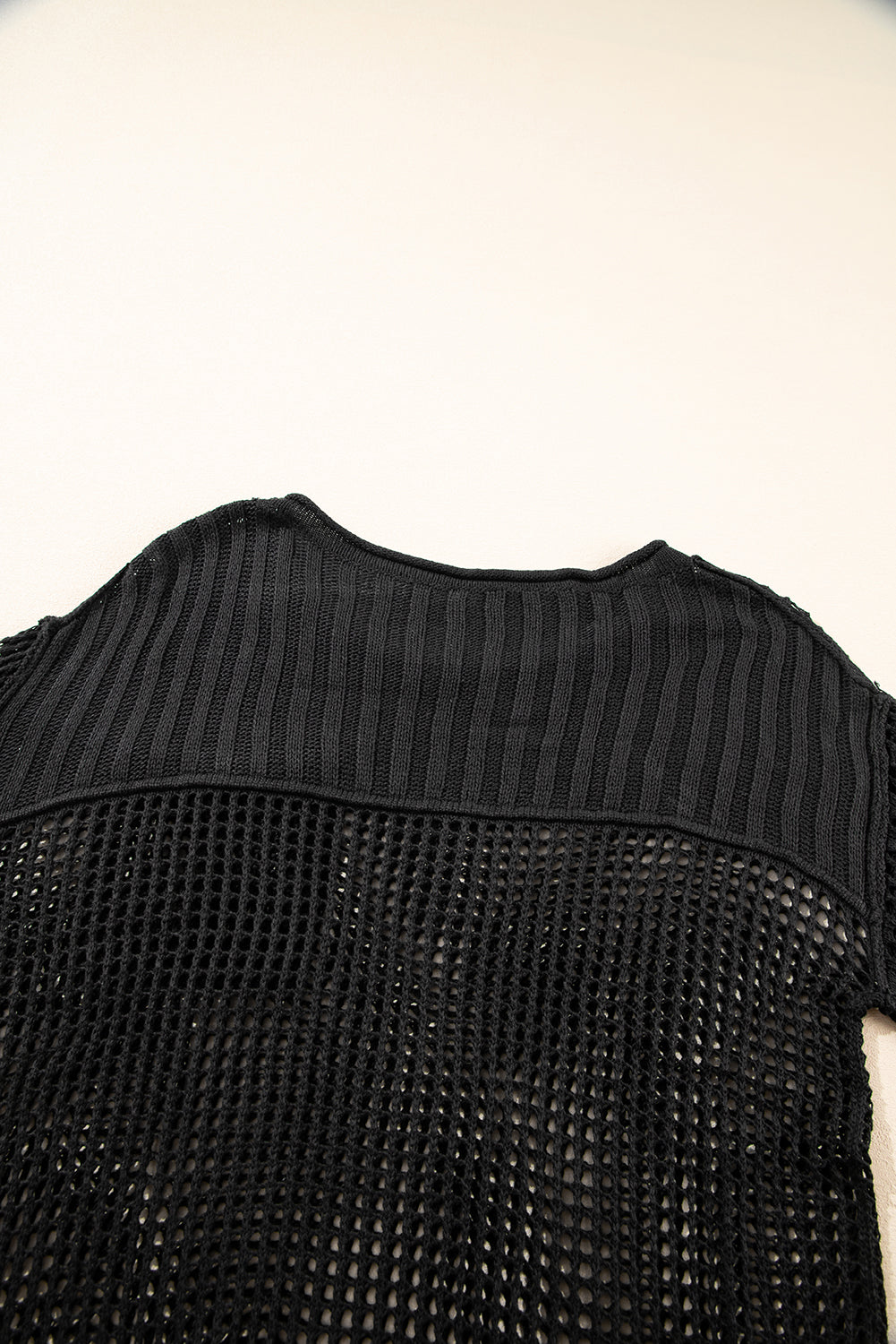 Blue Zone Planet | Black Fishnet Hollow-out Long Sleeve Beach Cover up-TOPS / DRESSES-[Adult]-[Female]-2022 Online Blue Zone Planet