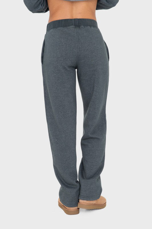 Mono B Elastic Waist Fleece Pants with Pockets-BOTTOMS SIZES SMALL MEDIUM LARGE-[Adult]-[Female]-2022 Online Blue Zone Planet