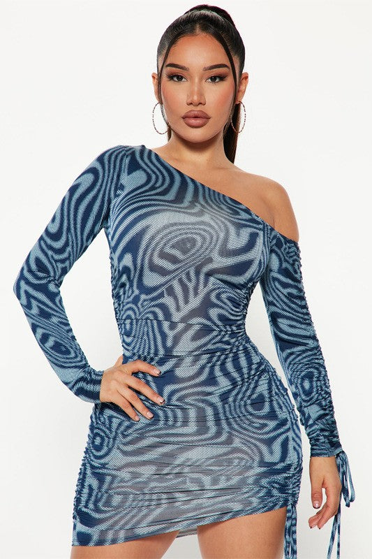 Emma's Hypnotic One-Shoulder Mesh Mini Dress-TOPS / DRESSES-[Adult]-[Female]-2022 Online Blue Zone Planet