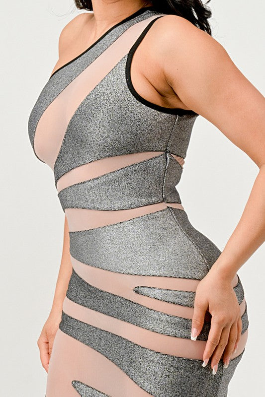 Metallic Bandage Mesh Insert Dress-[Adult]-[Female]-2022 Online Blue Zone Planet