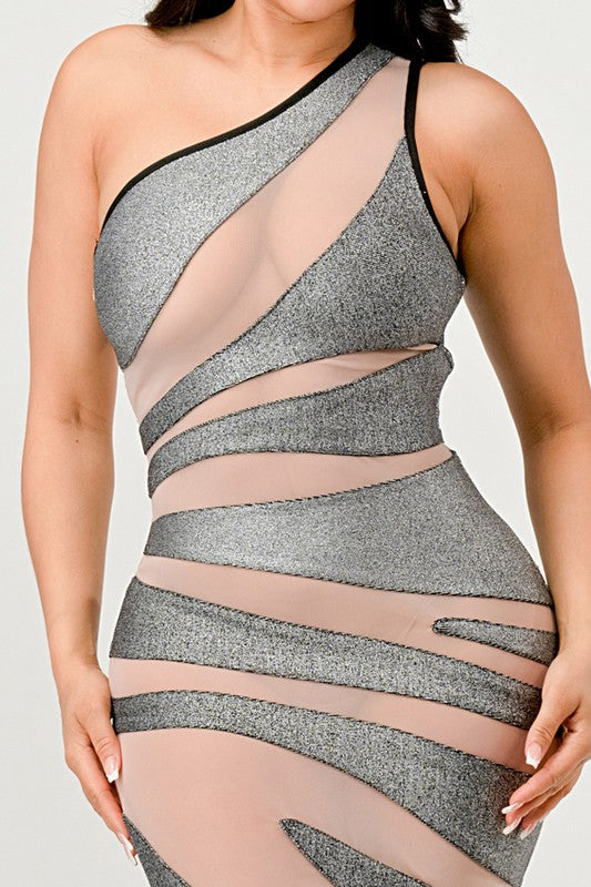 Metallic Bandage Mesh Insert Dress-[Adult]-[Female]-2022 Online Blue Zone Planet