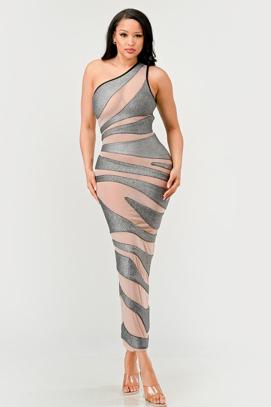 Metallic Bandage Mesh Insert Dress-[Adult]-[Female]-2022 Online Blue Zone Planet