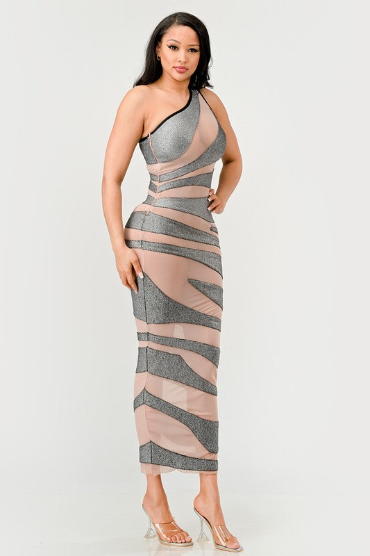 Metallic Bandage Mesh Insert Dress-[Adult]-[Female]-2022 Online Blue Zone Planet