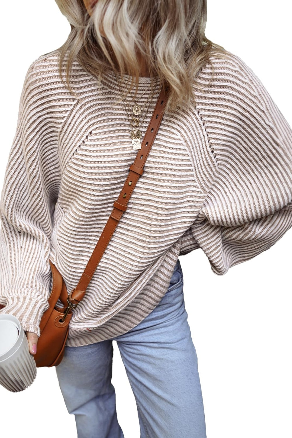 Textured Striped Round Neck Long Sleeve Top-TOPS / DRESSES-[Adult]-[Female]-2022 Online Blue Zone Planet