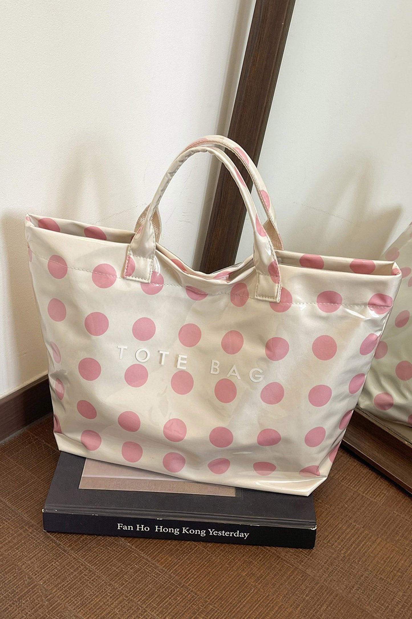 Dark Blue Polka Dot Durable Waterproof PVC Tote Bag