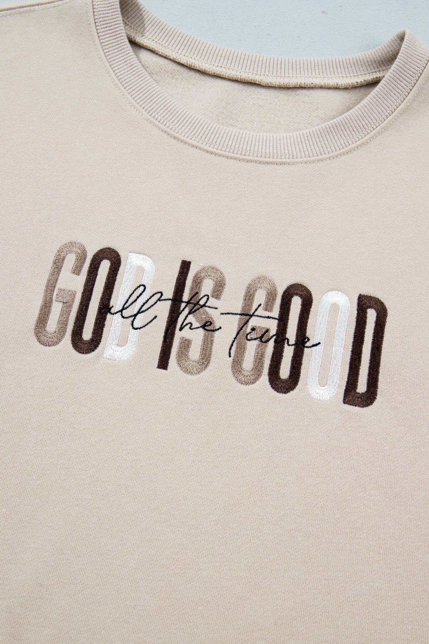Jet Stream GOD IS GOOD Western Embroidered Letter Crewneck Pullover Sweatshirt-Tops/Sweatshirts & Hoodies-[Adult]-[Female]-2022 Online Blue Zone Planet