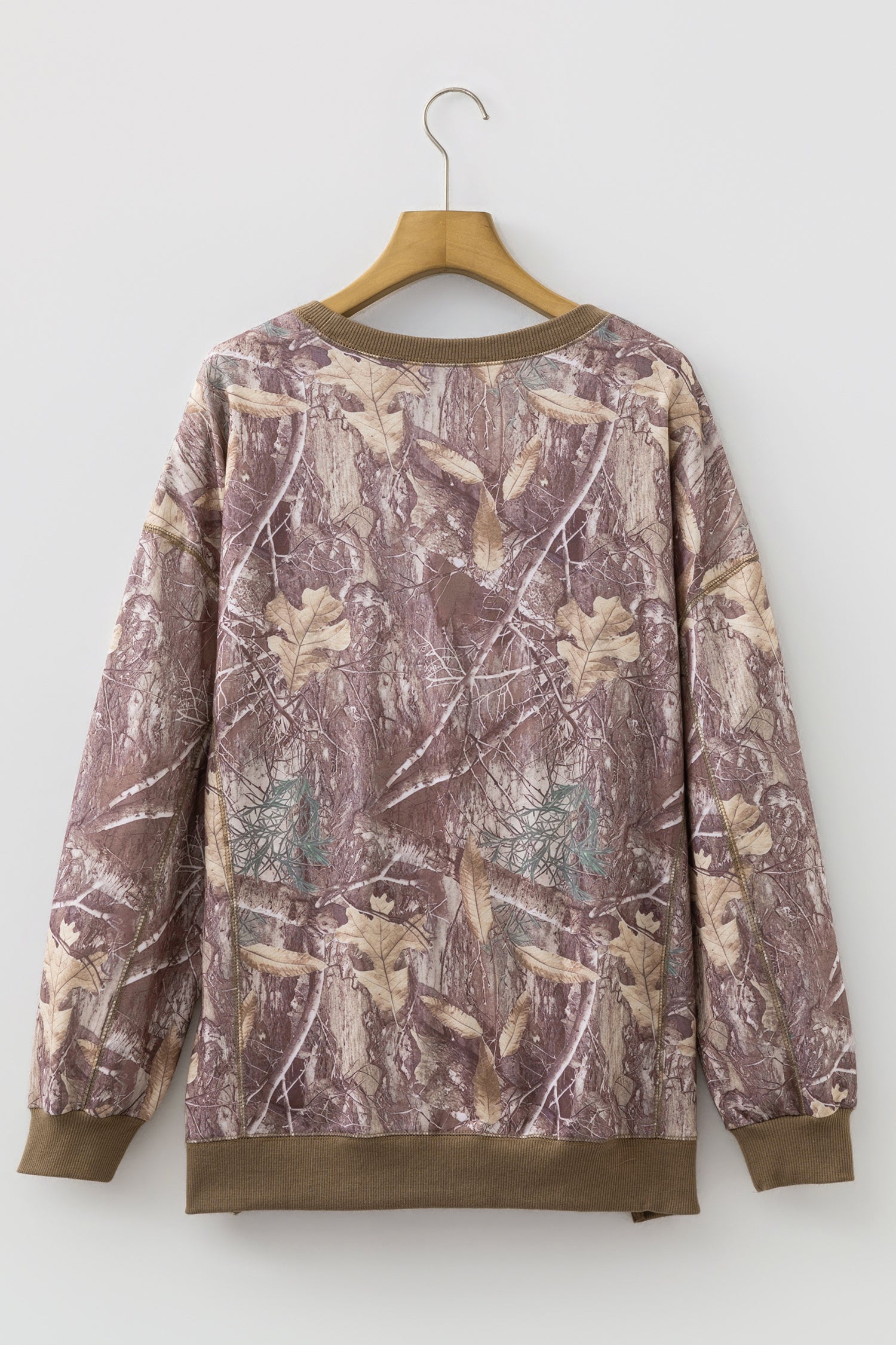 Brown Abstract Camo Print Color Block Detail Baggy Pullover Sweatshirt-Tops/Sweatshirts & Hoodies-[Adult]-[Female]-2022 Online Blue Zone Planet