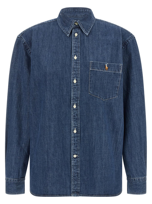Polo Ralph Lauren Denim Shirt With Logo Embroidery-Shirts-[Adult]-[Female]-XS-Blue-2022 Online Blue Zone Planet