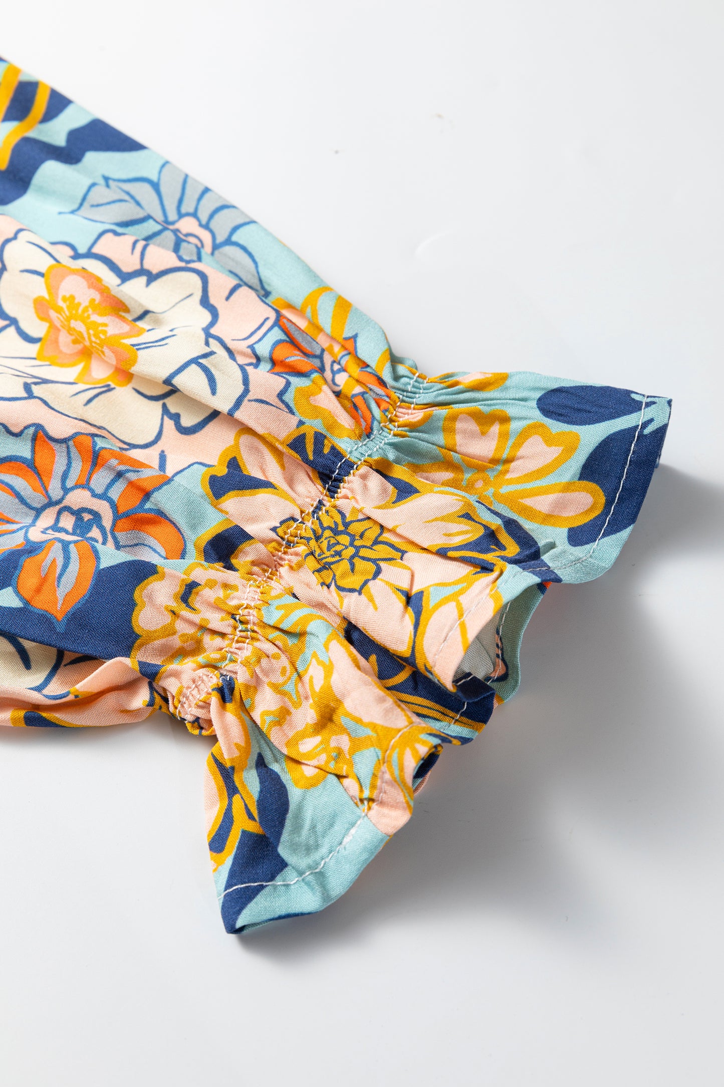 Blue Plus Size Floral Ruffled Long Sleeve Flowy Mini Dress-TOPS / DRESSES-[Adult]-[Female]-2022 Online Blue Zone Planet