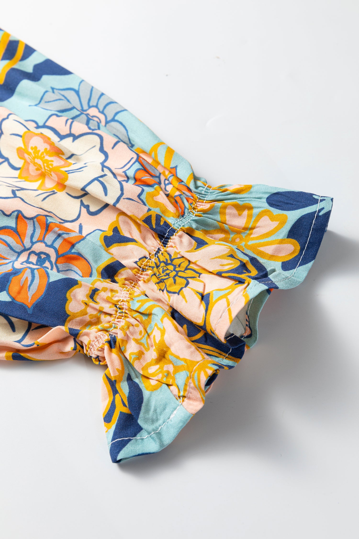 Blue Plus Size Floral Ruffled Long Sleeve Flowy Mini Dress-TOPS / DRESSES-[Adult]-[Female]-2022 Online Blue Zone Planet