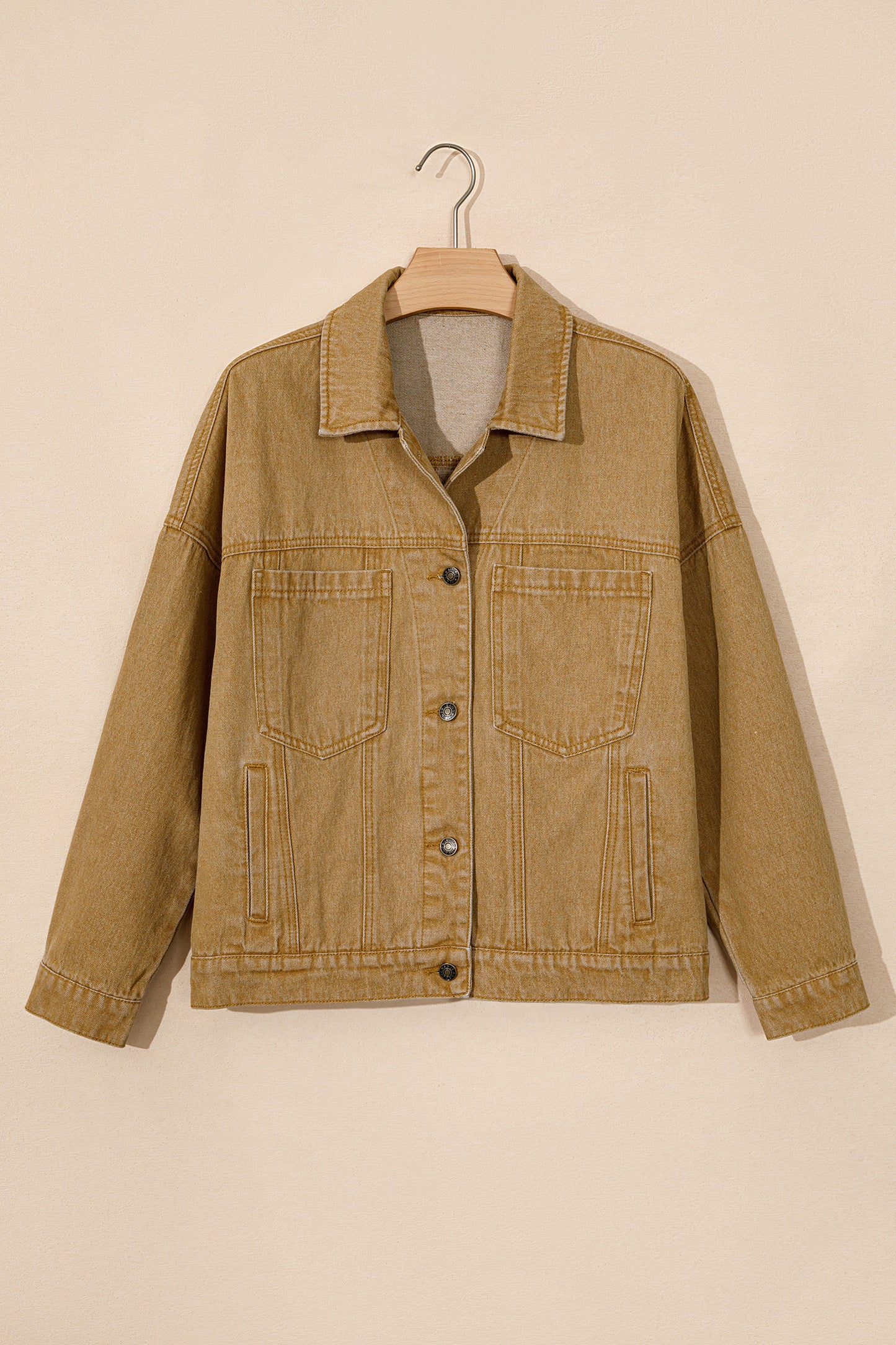 honey gold Metal Button Front Long Sleeve Collar Denim Jacket-Outerwear/Denim jackets-[Adult]-[Female]-2022 Online Blue Zone Planet