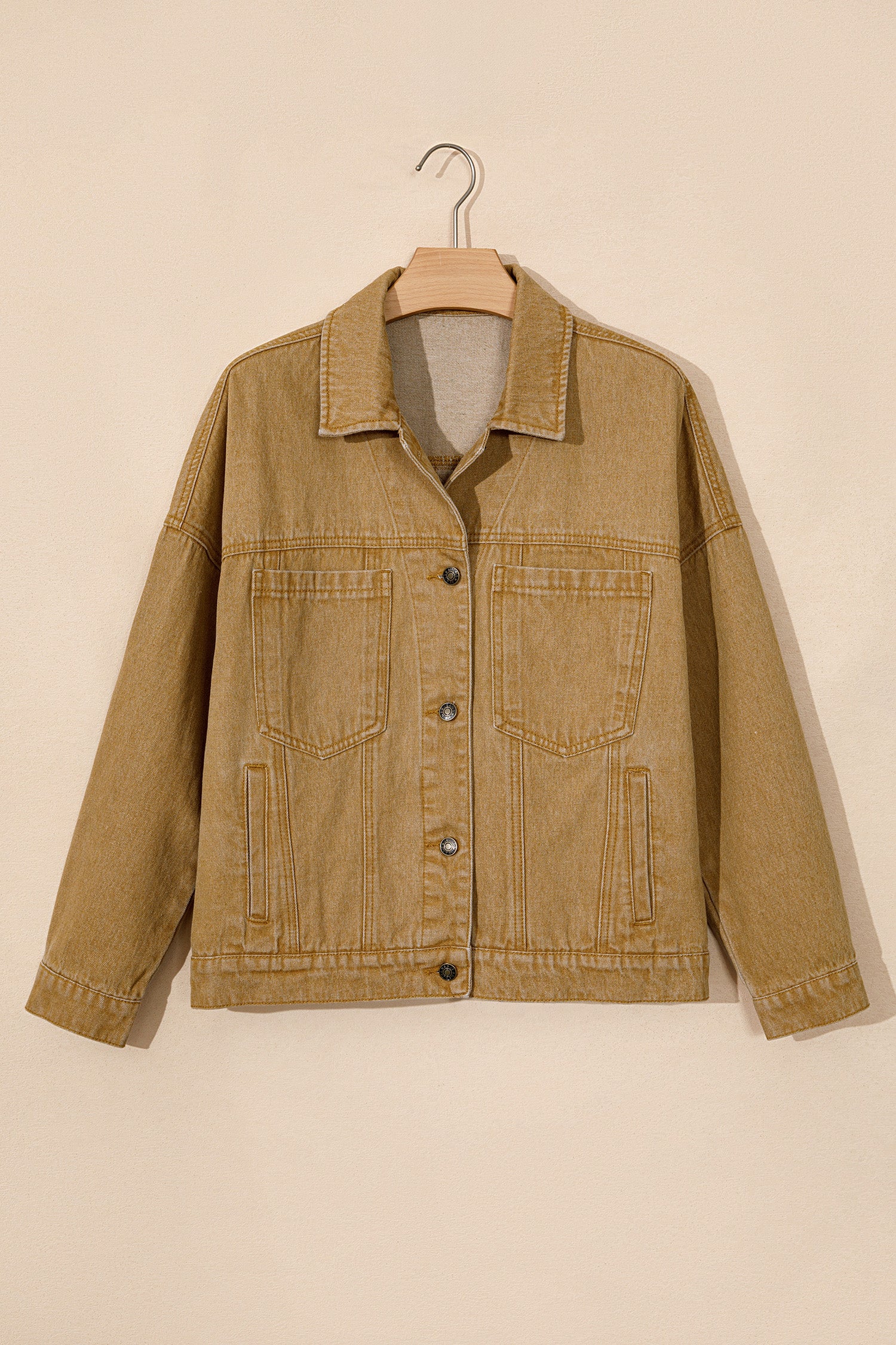 honey gold Metal Button Front Long Sleeve Collar Denim Jacket-Outerwear/Denim jackets-[Adult]-[Female]-2022 Online Blue Zone Planet