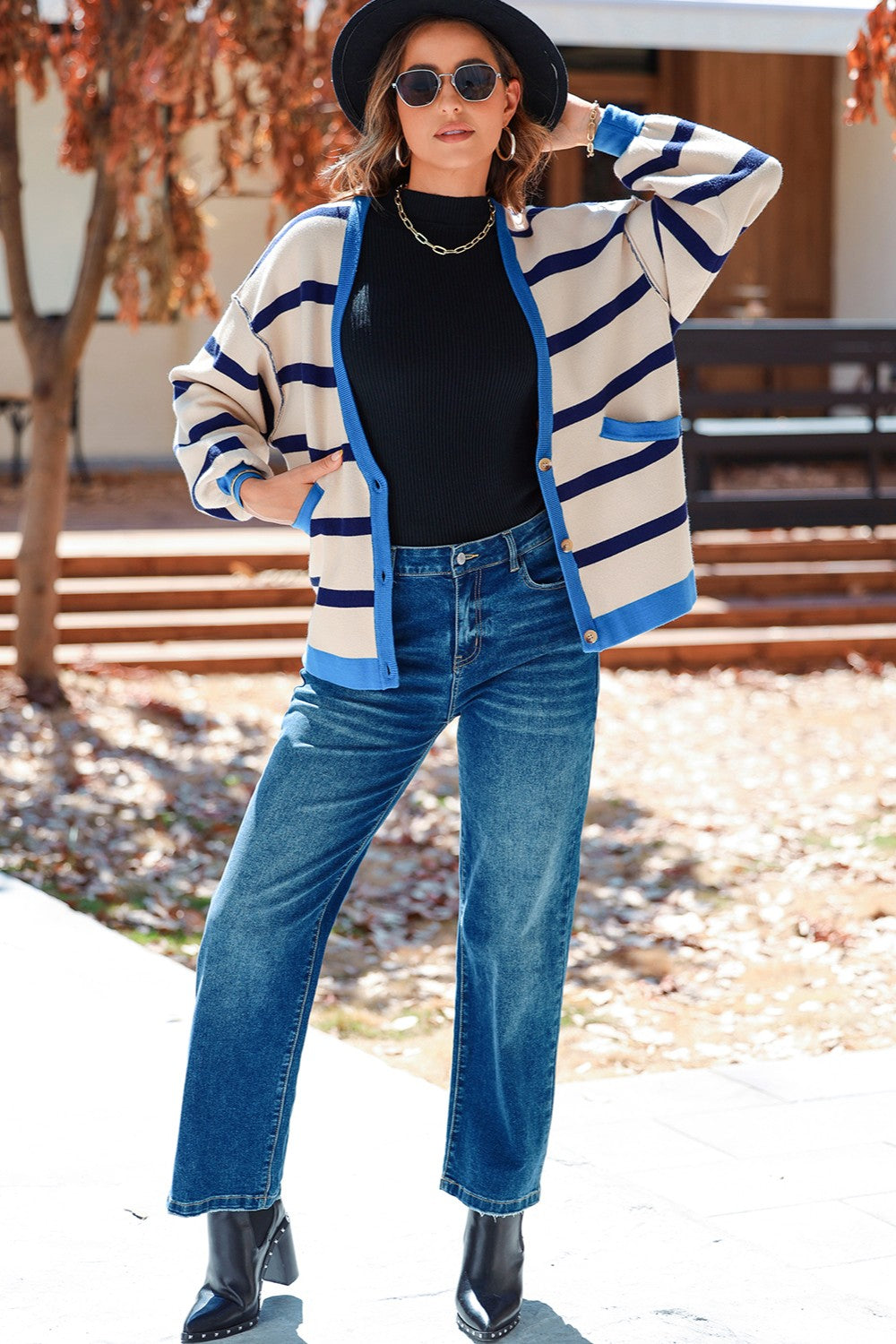 Blue Zone Planet | Striped Button Up Long Sleeve Cardigan-TOPS / DRESSES-[Adult]-[Female]-2022 Online Blue Zone Planet