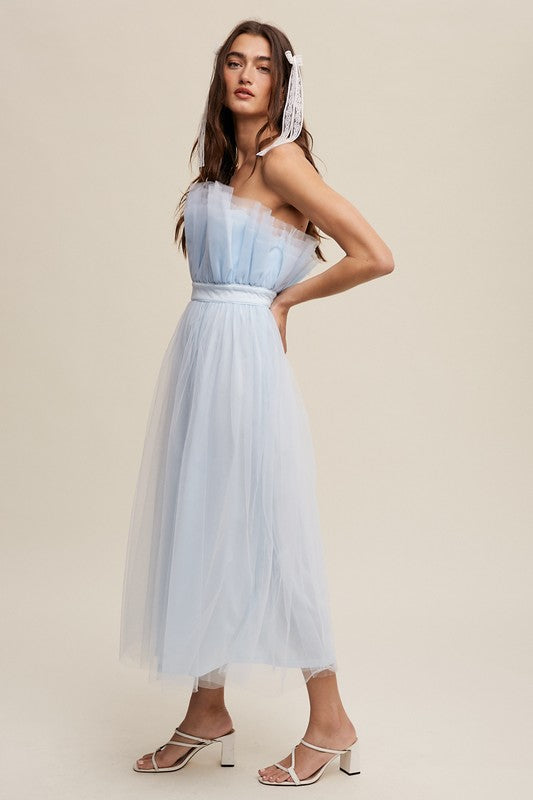 Paper Bag Frill Tulle Maxi Dress-[Adult]-[Female]-2022 Online Blue Zone Planet