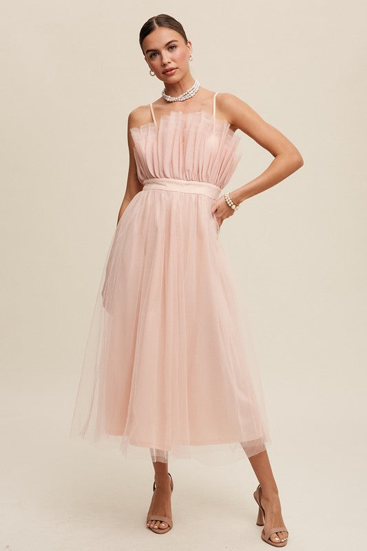 Paper Bag Frill Tulle Maxi Dress-[Adult]-[Female]-Blush-S-2022 Online Blue Zone Planet