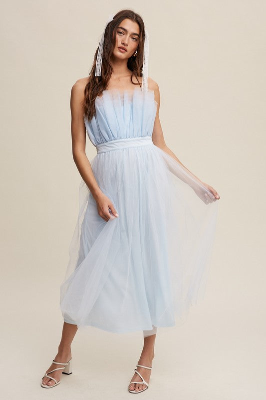 Paper Bag Frill Tulle Maxi Dress-[Adult]-[Female]-Light Blue-S-2022 Online Blue Zone Planet