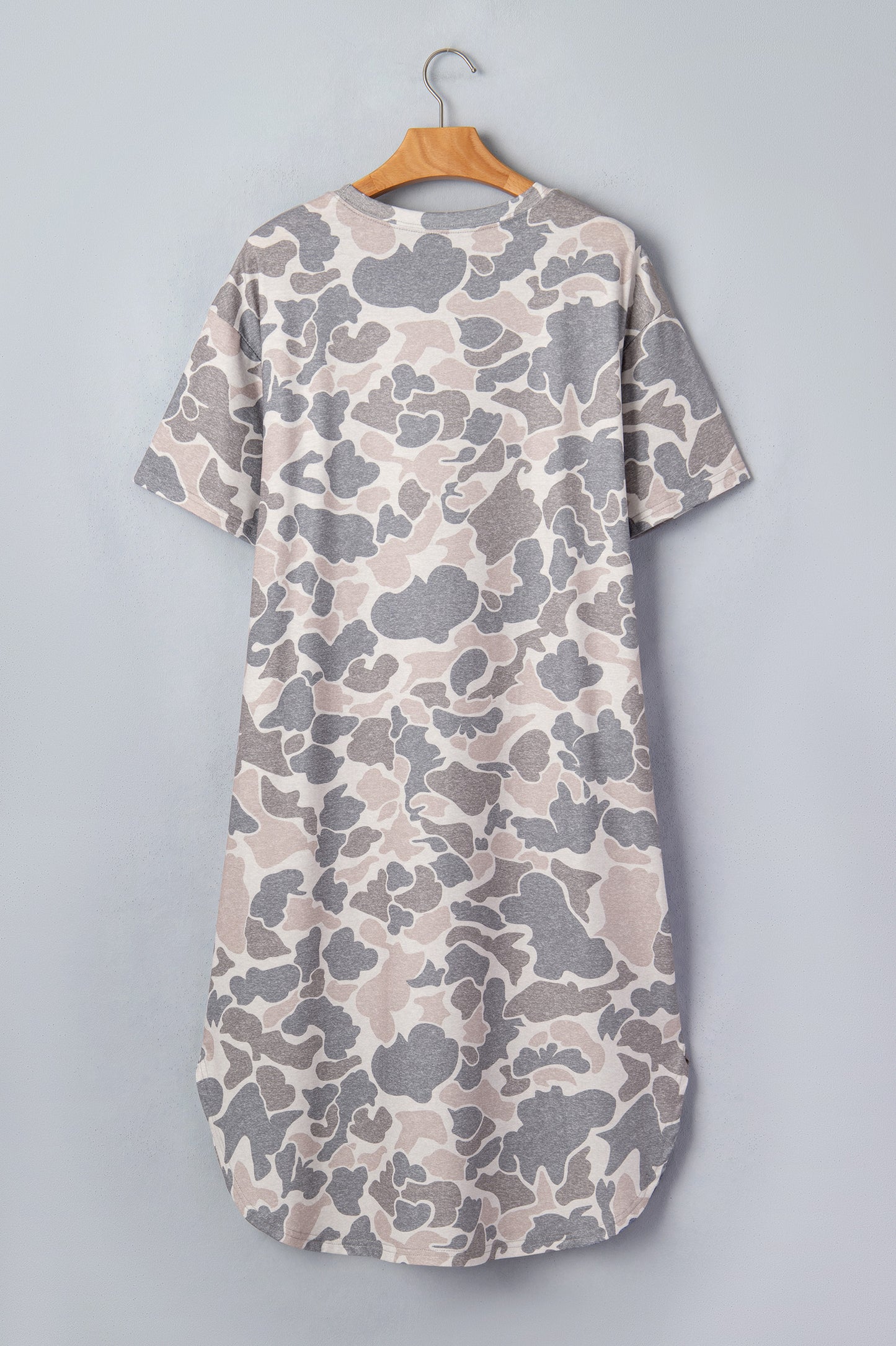 Multicolour Camouflage Print Short Sleeve Drop Shoulder Side Slit Casual Dress-TOPS / DRESSES-[Adult]-[Female]-2022 Online Blue Zone Planet