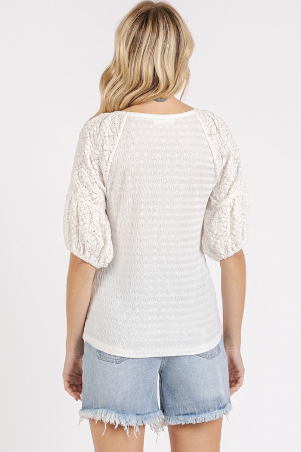Mittoshop Mixed Media Textured Knit Popcorn Puff Sleeve Blouse-TOPS / DRESSES-[Adult]-[Female]-2022 Online Blue Zone Planet