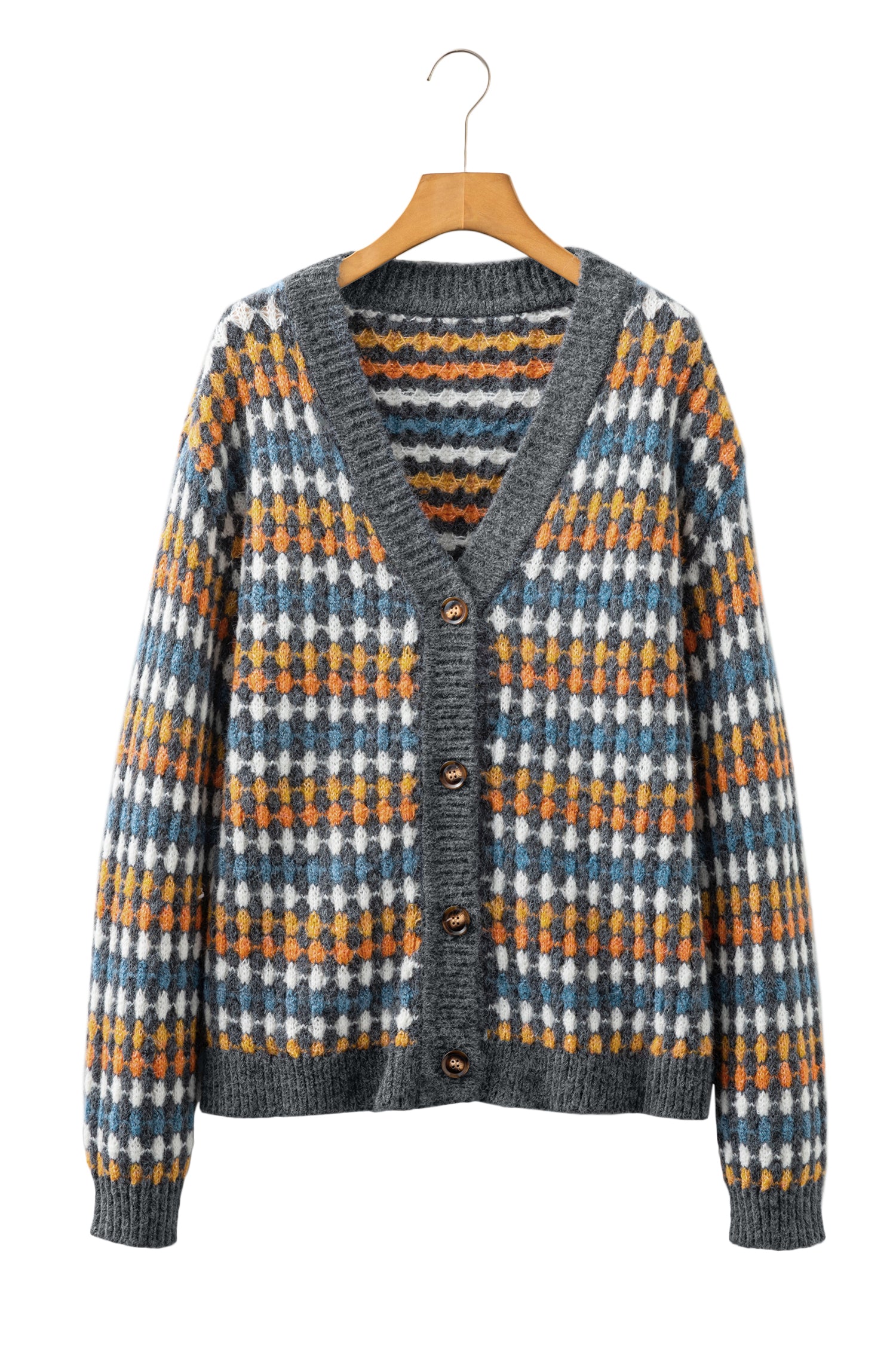 Multicolour Dotty Pattern Knit Button Front V Neck Sweater Cardigan-TOPS / DRESSES-[Adult]-[Female]-2022 Online Blue Zone Planet