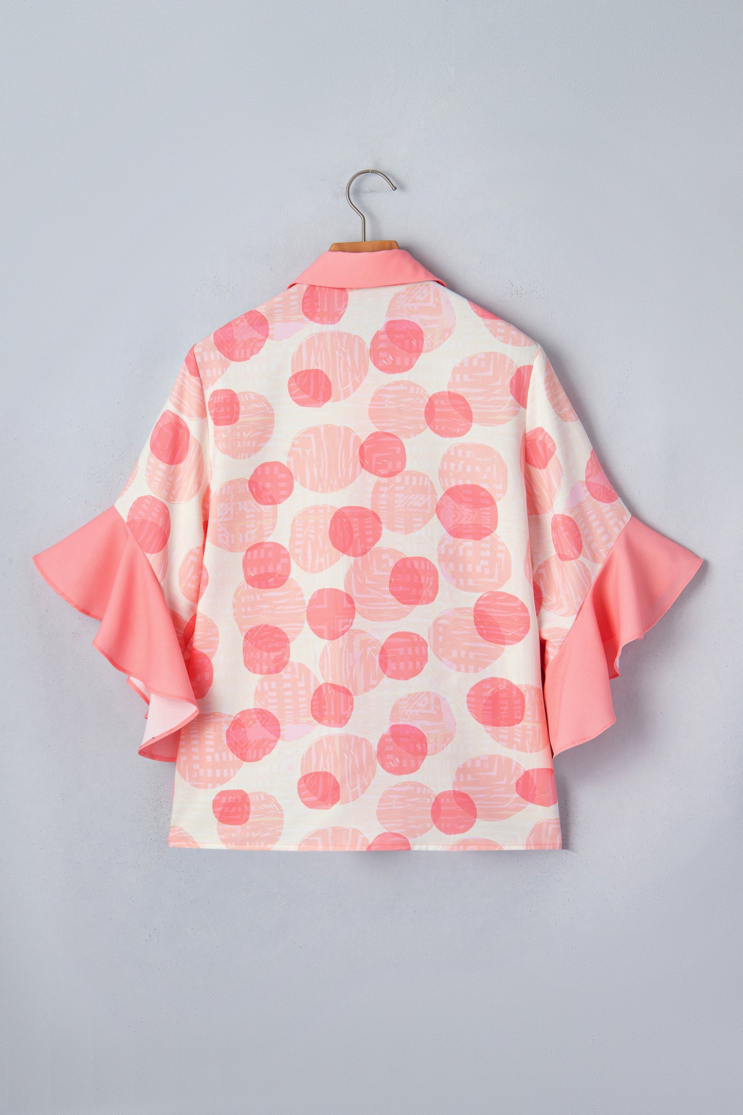 Pink Double Polka Dot Printed Ruffle Trim Short Sleeve Babydoll Shirt-Tops/Blouses & Shirts-[Adult]-[Female]-2022 Online Blue Zone Planet