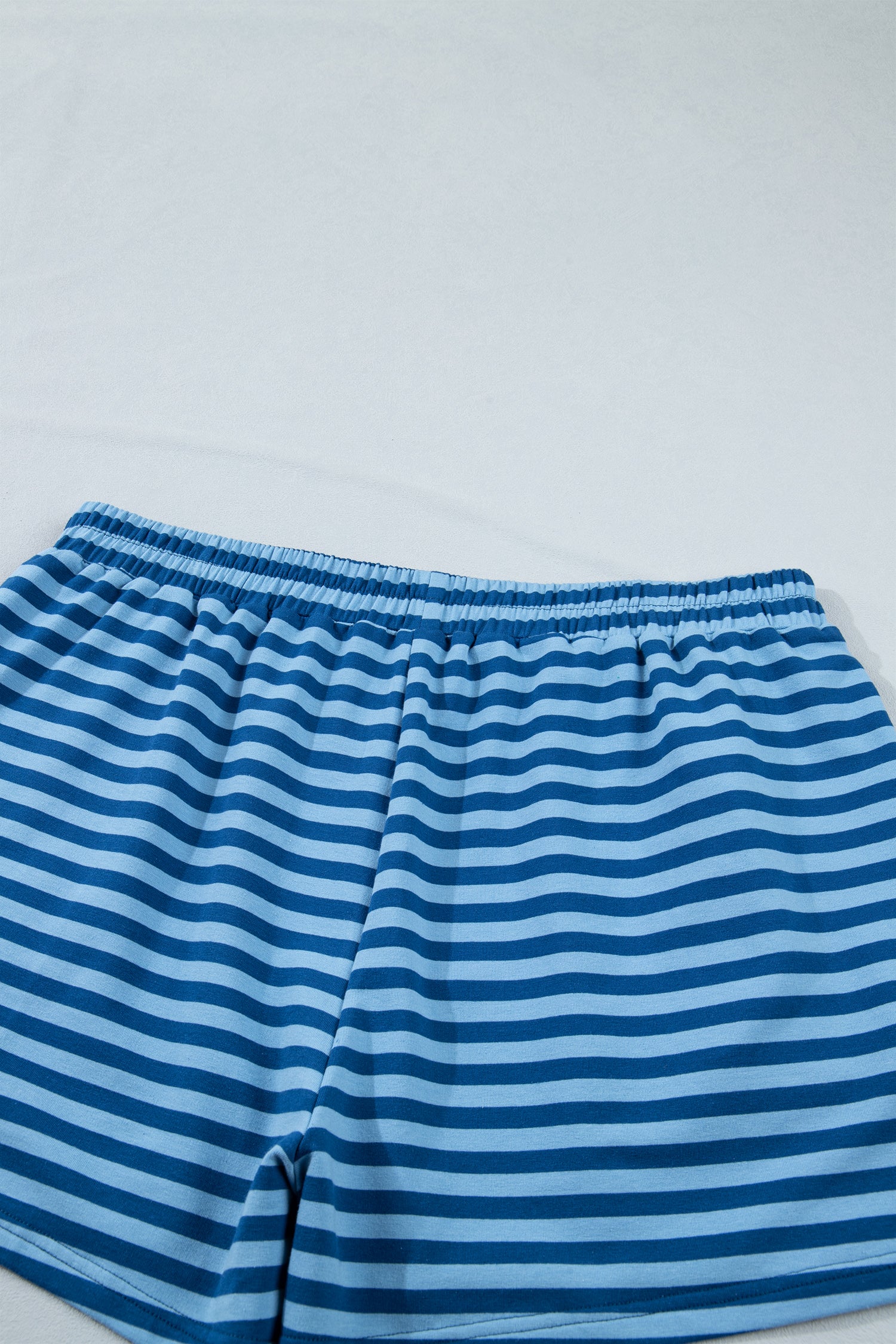 Blue Stripe Plus Size Dropped Shoulder Tee and Shorts Two-Piece Set-Plus Size/Plus Size Loungewear-[Adult]-[Female]-2022 Online Blue Zone Planet