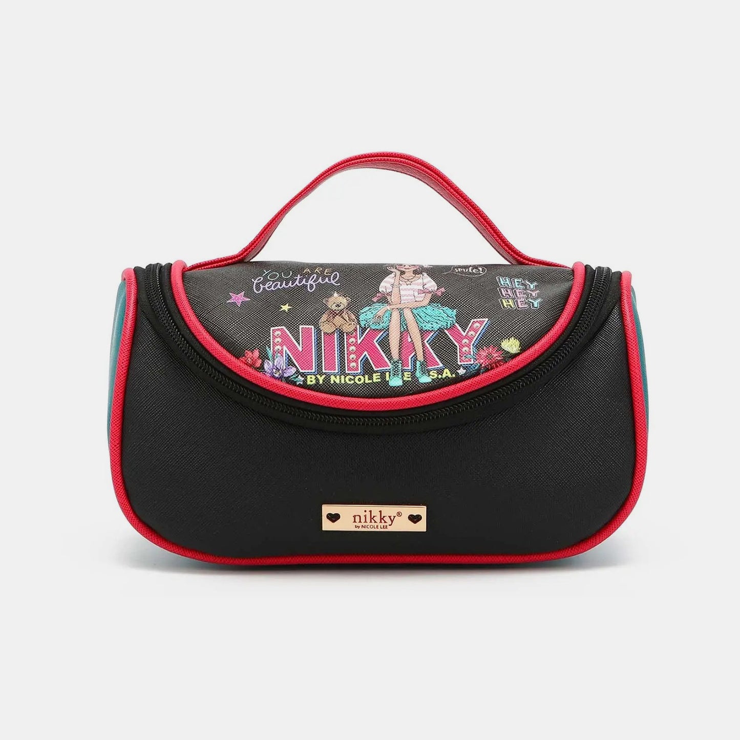 Nicole Lee USA Nikky Contrast Makeup Bag-HANDBAGS-[Adult]-[Female]-EyeContact-One Size-2022 Online Blue Zone Planet