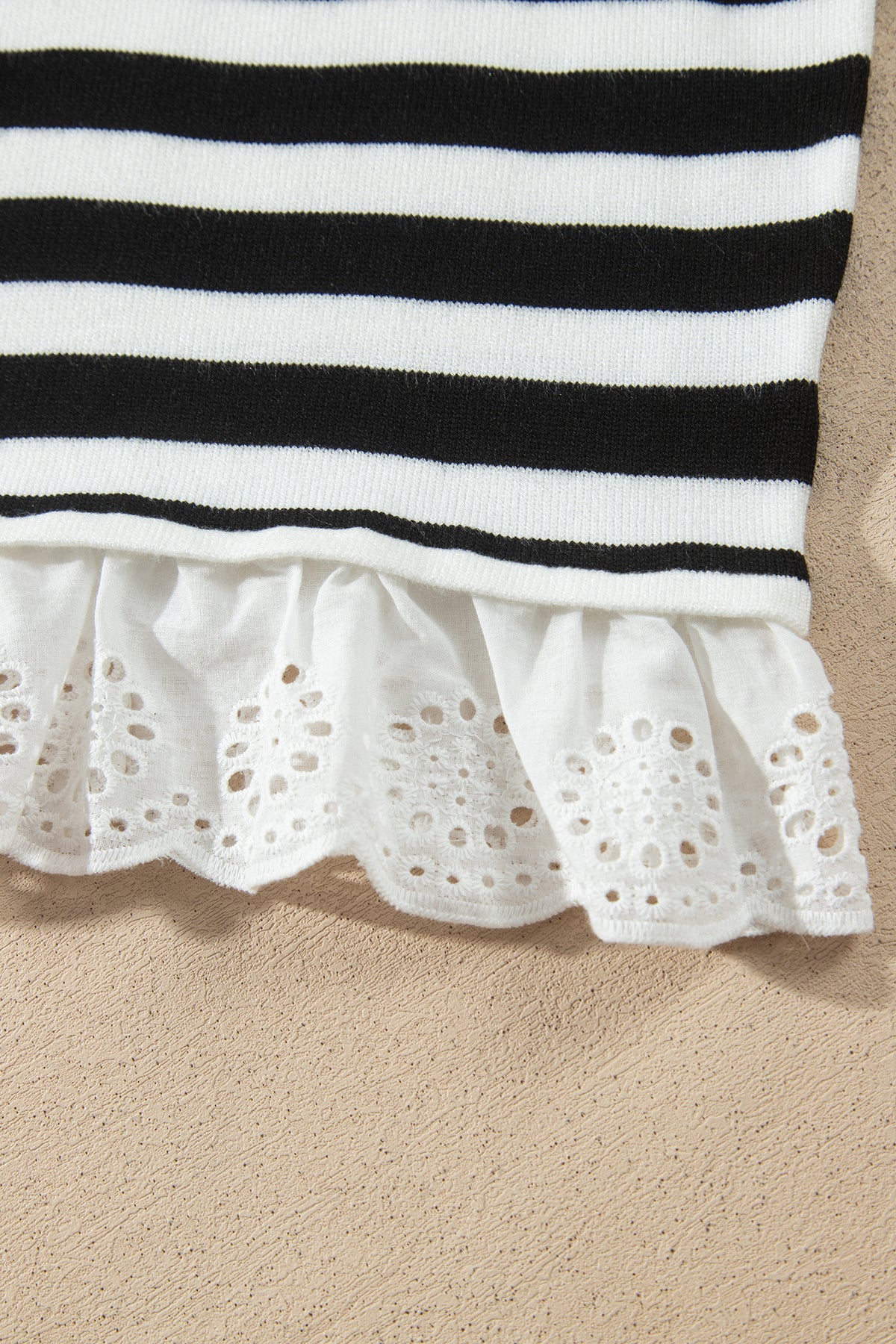 Black Striped High Neck Contrast Ruffle Detail Casual Sweater-Sweaters & Cardigans/Sweaters-[Adult]-[Female]-2022 Online Blue Zone Planet