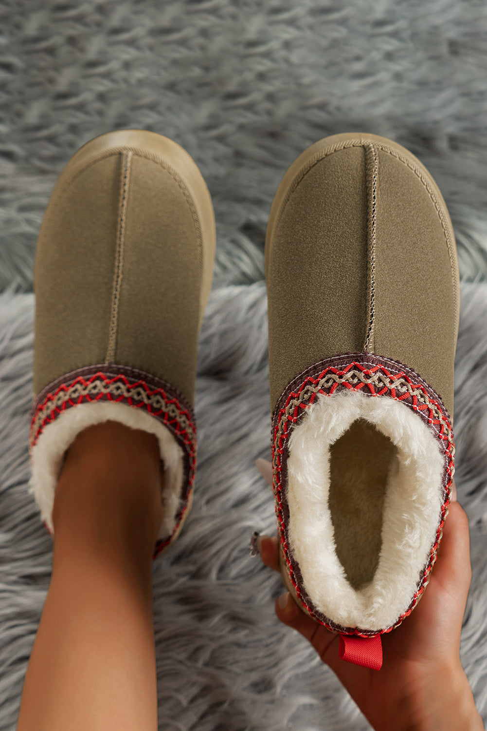 Chestnut Contrast Print Suede Plush Lined Snow Boots-Shoes & Bags/Boots-[Adult]-[Female]-2022 Online Blue Zone Planet