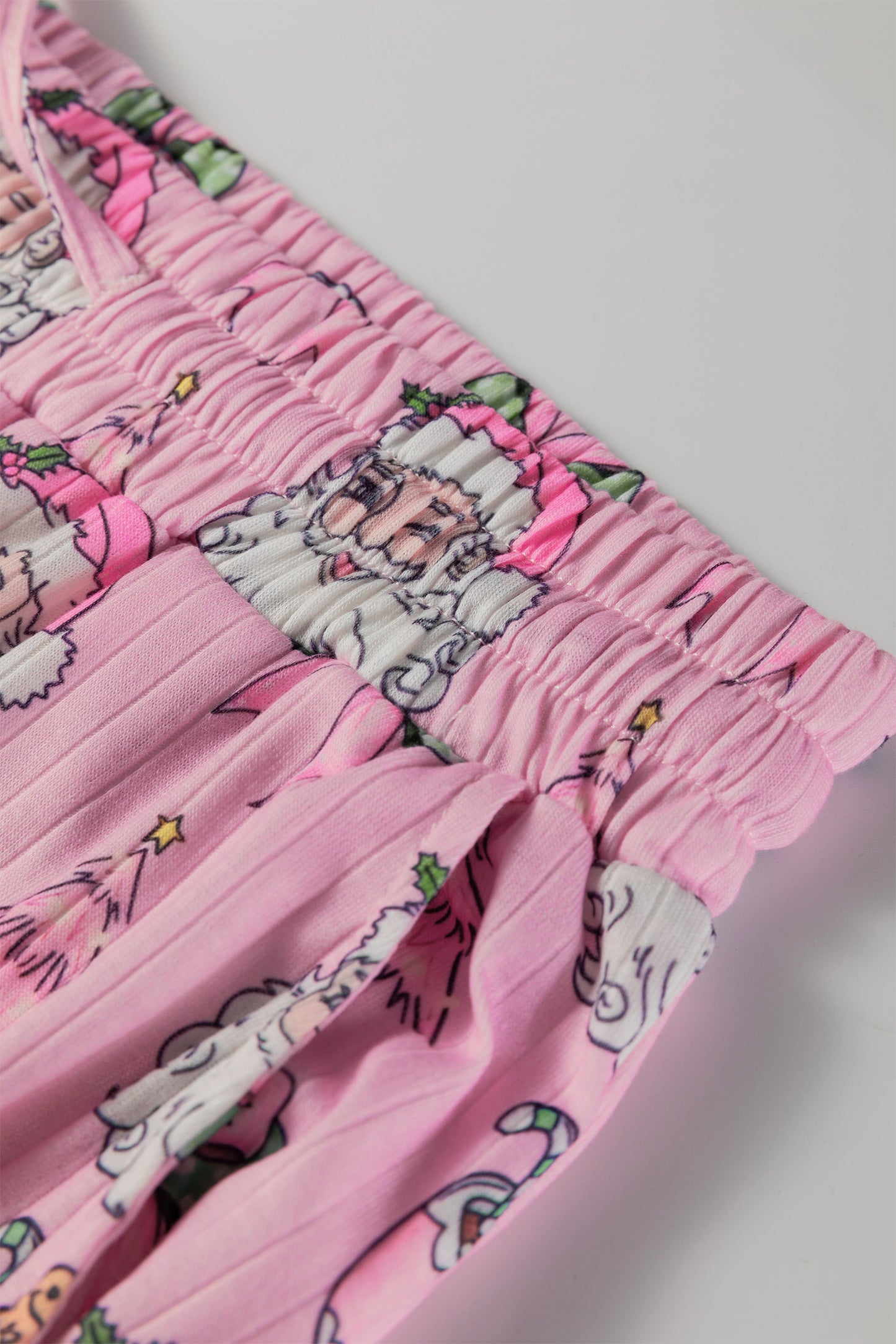 Pink Christmas Print Ruffled Ribbed Shirt & Pants 2 Piece PJ Set-Loungewear & Sleepwear/Sleepwear-[Adult]-[Female]-2022 Online Blue Zone Planet