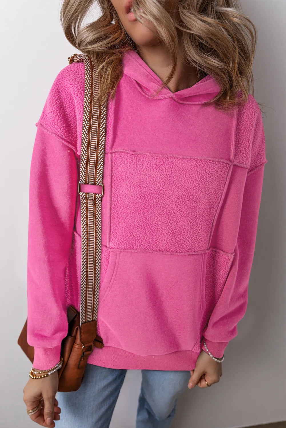 Exposed Seam Dropped Shoulder Long Sleeve Hoodie-TOPS / DRESSES-[Adult]-[Female]-Fuchsia Pink-S-2022 Online Blue Zone Planet