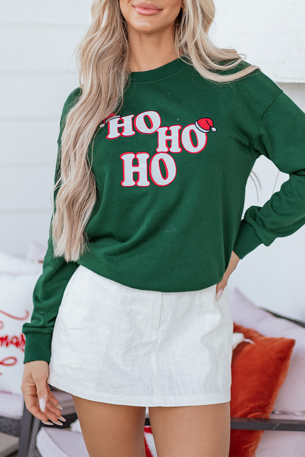 Evergreen Embroidered Letter Graphic Christmas Fashion Sweatshirt-Tops/Sweatshirts & Hoodies-[Adult]-[Female]-2022 Online Blue Zone Planet