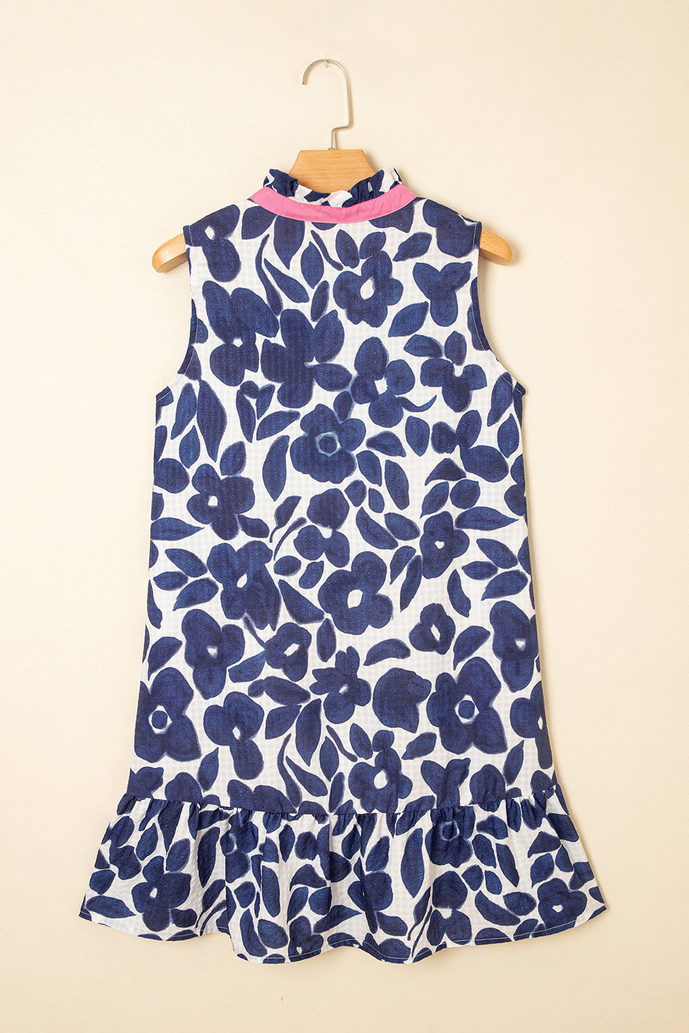 Blue Floral Sleeveless Colorblock Notched V Neck Mini Dress-TOPS / DRESSES-[Adult]-[Female]-2022 Online Blue Zone Planet
