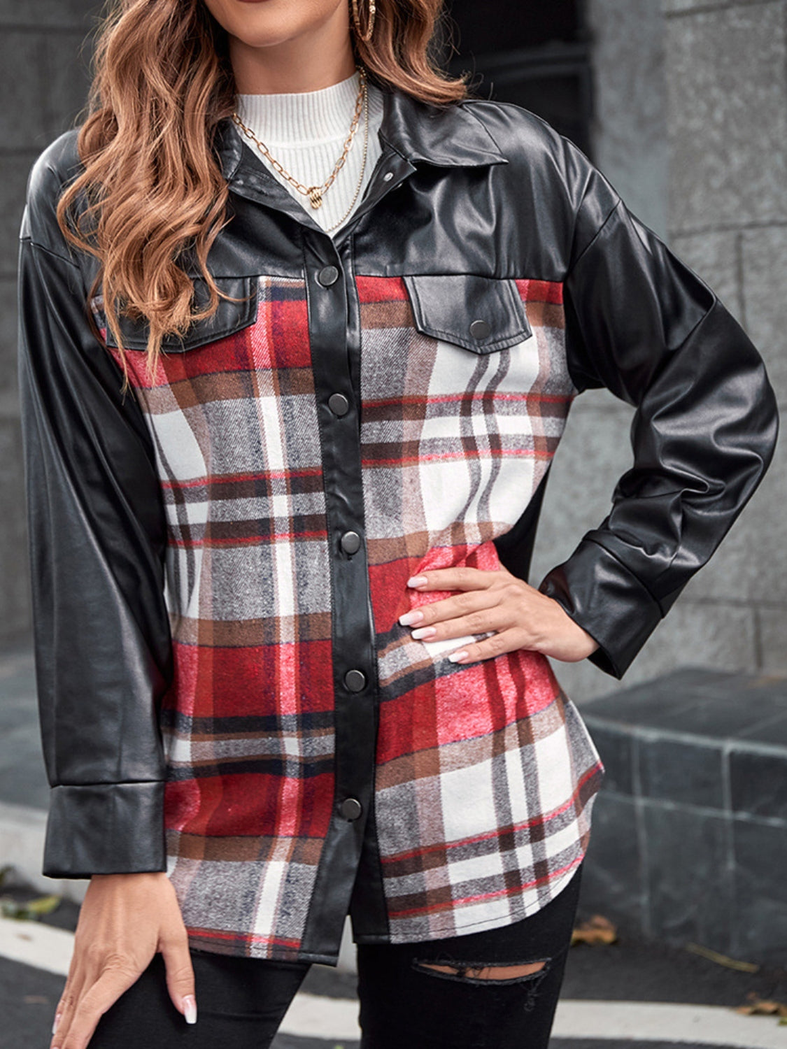 Plaid Button Up Dropped Shoulder Jacket-TOPS / DRESSES-[Adult]-[Female]-Black-S-2022 Online Blue Zone Planet