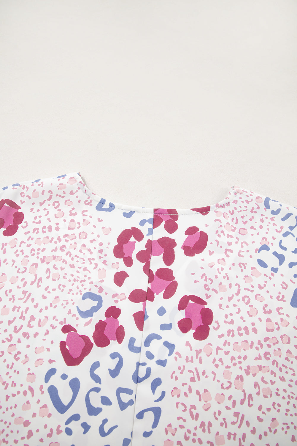 Pink Mixed Leopard Print V Neck Short Sleeve Blouse-Tops/Blouses & Shirts-[Adult]-[Female]-2022 Online Blue Zone Planet