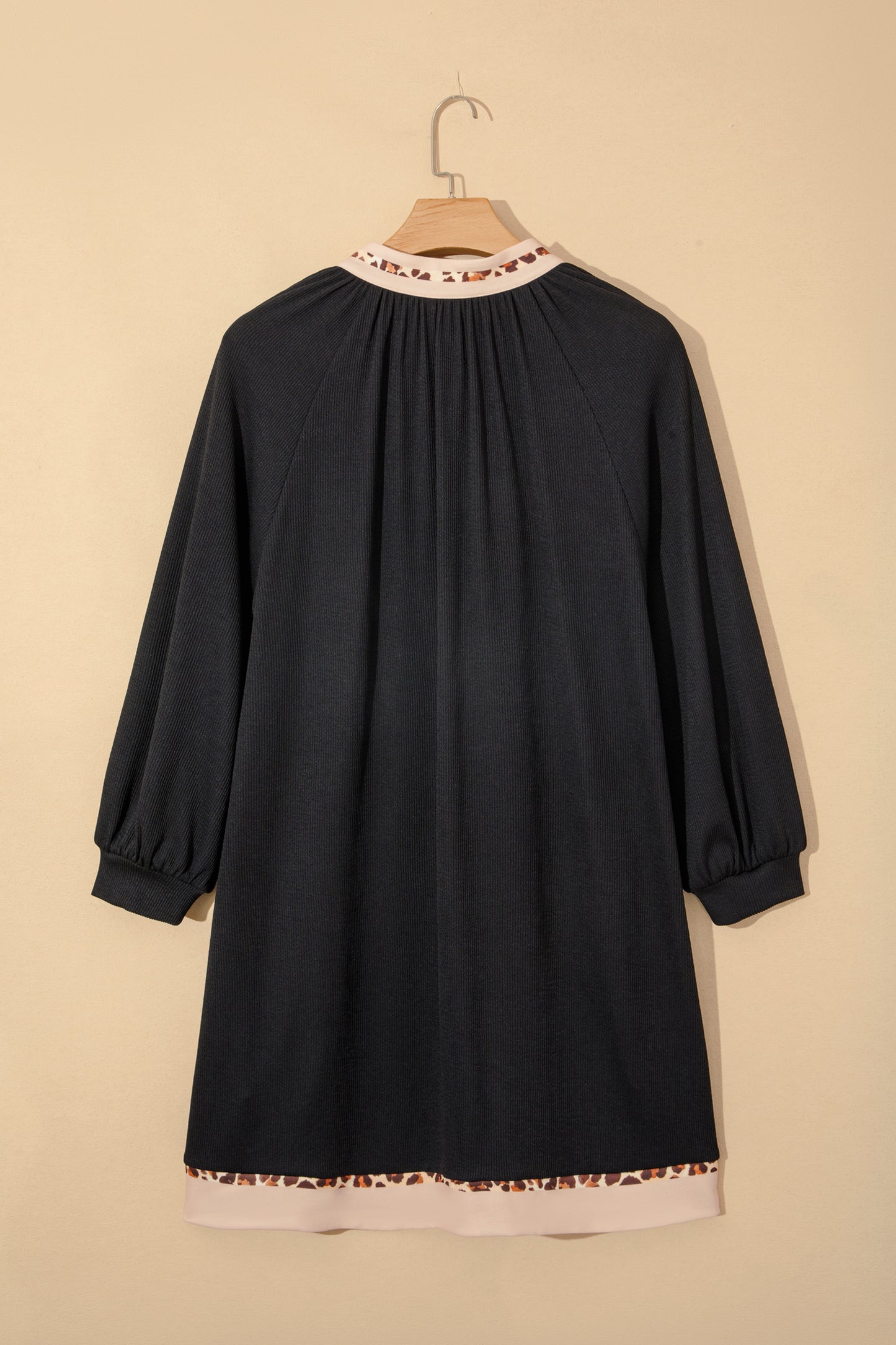 Black Contrast Color Block Leopard Trim Plus Size Ribbed Dress-TOPS / DRESSES-[Adult]-[Female]-2022 Online Blue Zone Planet