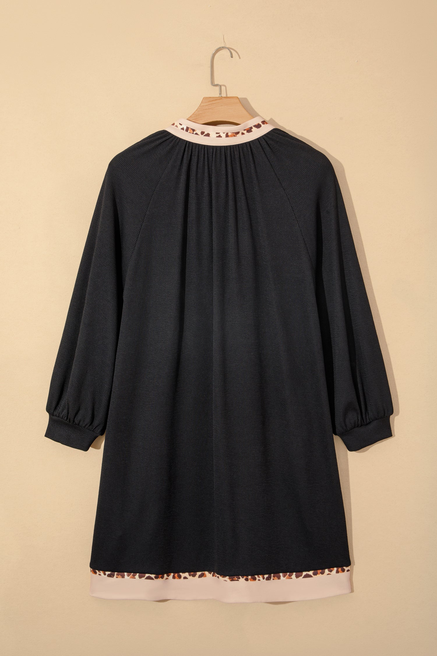 Black Contrast Color Block Leopard Trim Plus Size Ribbed Dress-TOPS / DRESSES-[Adult]-[Female]-2022 Online Blue Zone Planet