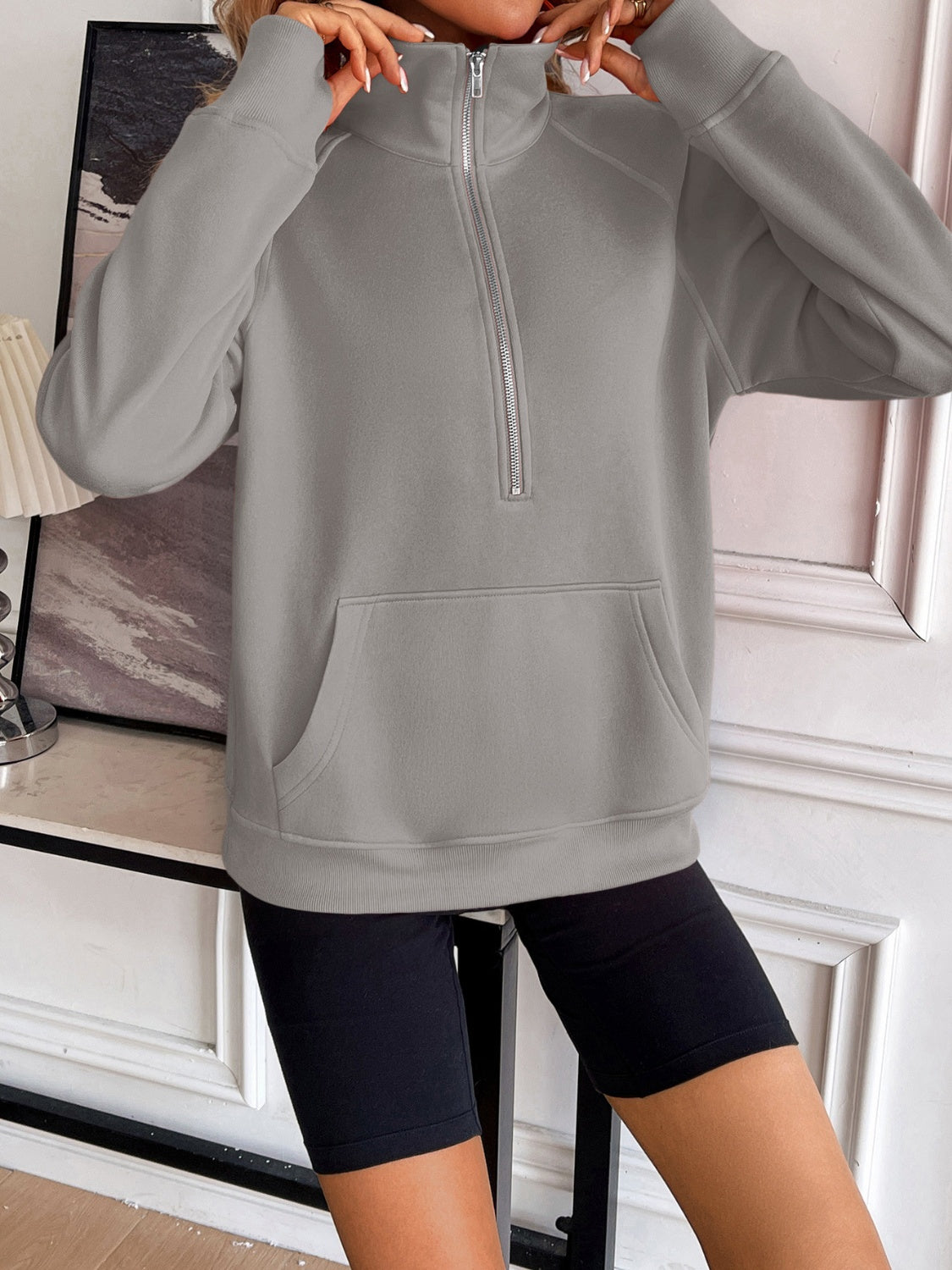 Ivy Lane Half Zip Raglan Sleeve Sweatshirt-TOPS / DRESSES-[Adult]-[Female]-2022 Online Blue Zone Planet