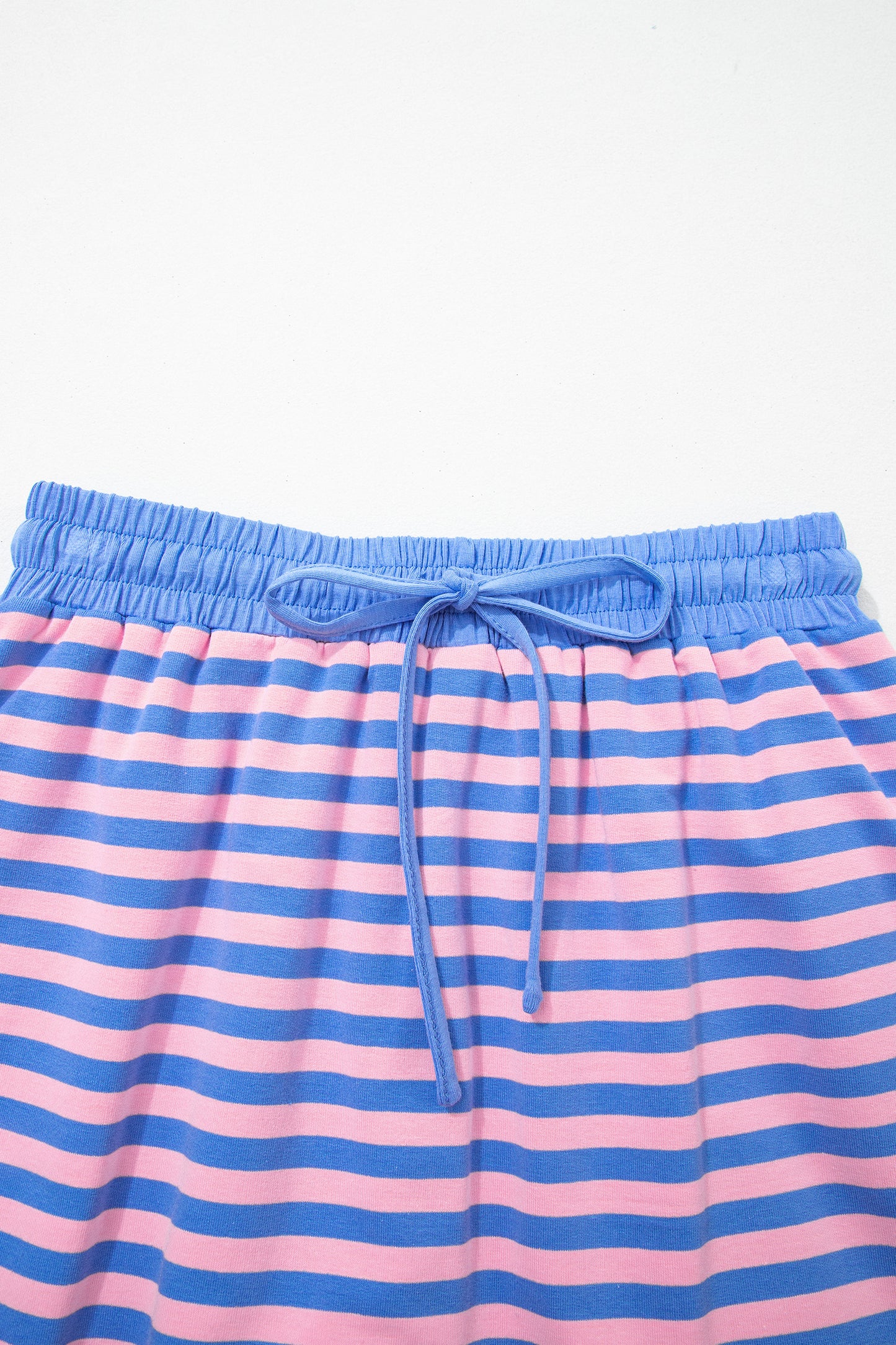 Pink Stripe Loose Short Sleeve Top and Skirt Set-Two Piece Sets/Two Piece Dresses-[Adult]-[Female]-2022 Online Blue Zone Planet