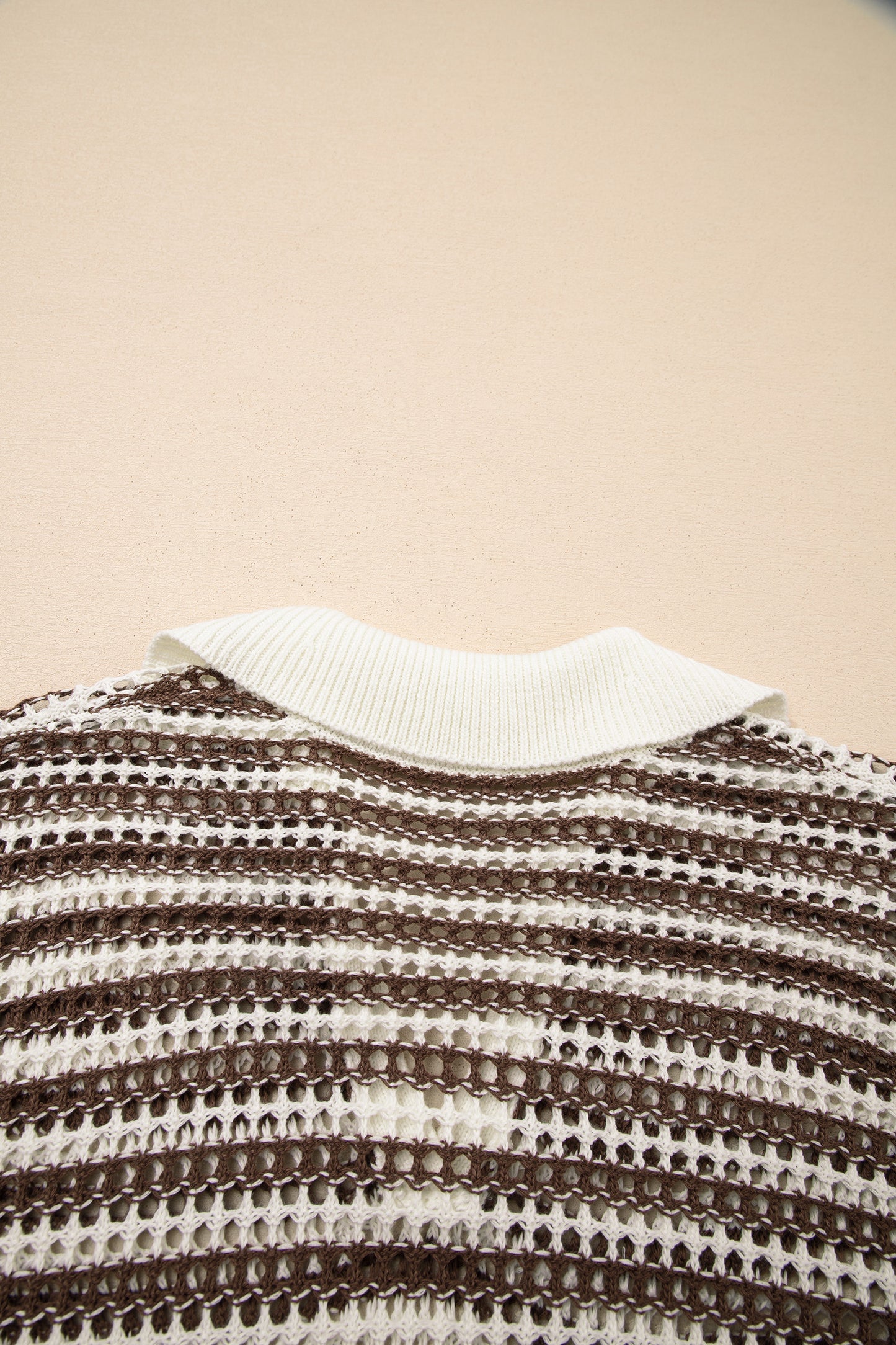 Brown Stripe Eyelet Hollow-out Contrast Collared Pullover Chic Sweater-TOPS / DRESSES-[Adult]-[Female]-2022 Online Blue Zone Planet
