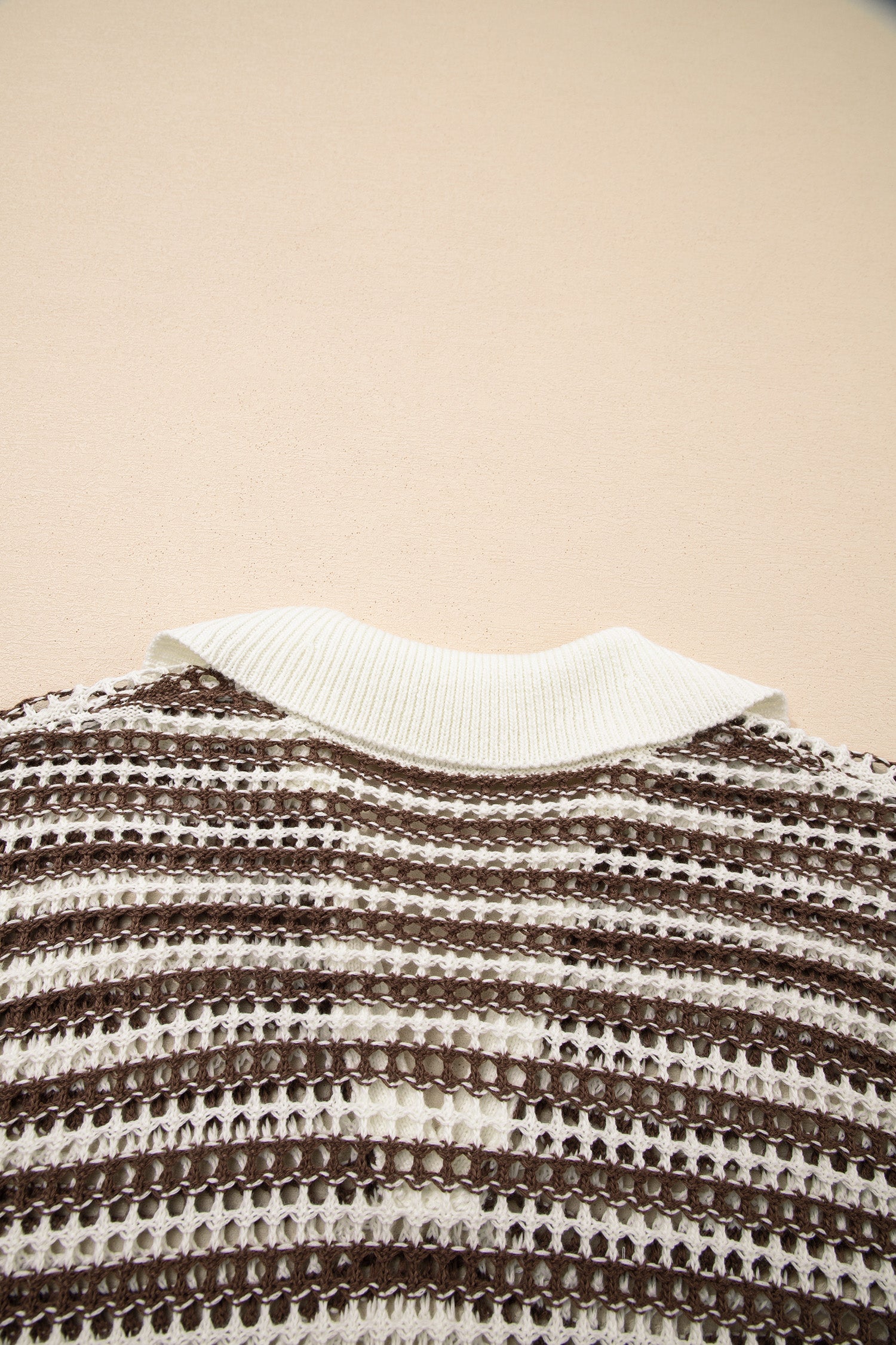 Brown Stripe Eyelet Hollow-out Contrast Collared Pullover Chic Sweater-TOPS / DRESSES-[Adult]-[Female]-2022 Online Blue Zone Planet