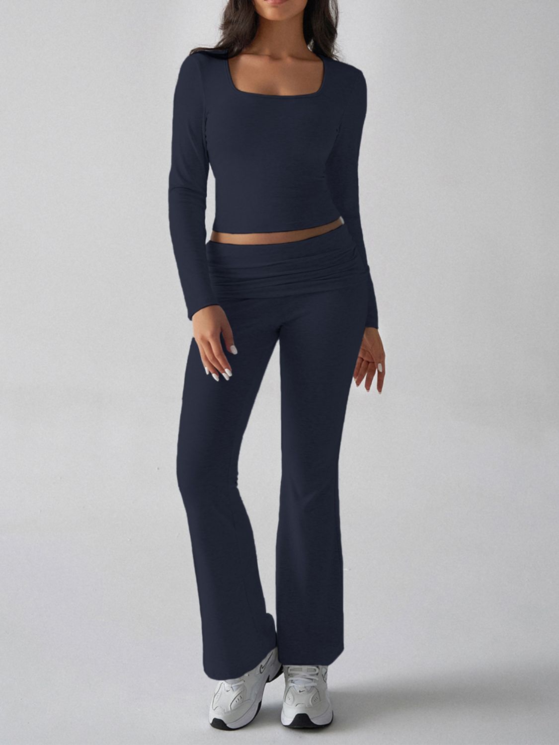 Devine Square Neck Long Sleeve Top and Pants Set-TOPS / DRESSES-[Adult]-[Female]-2022 Online Blue Zone Planet