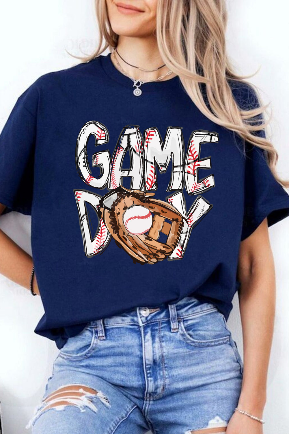 Blue Game Day Touch Down Graphic T Shirt-Graphic/Graphic Tees-[Adult]-[Female]-2022 Online Blue Zone Planet